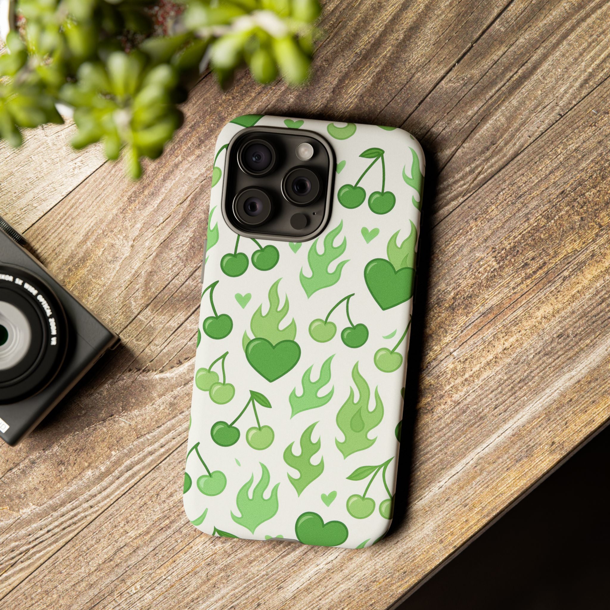 Green Flame Hearts Phone Case