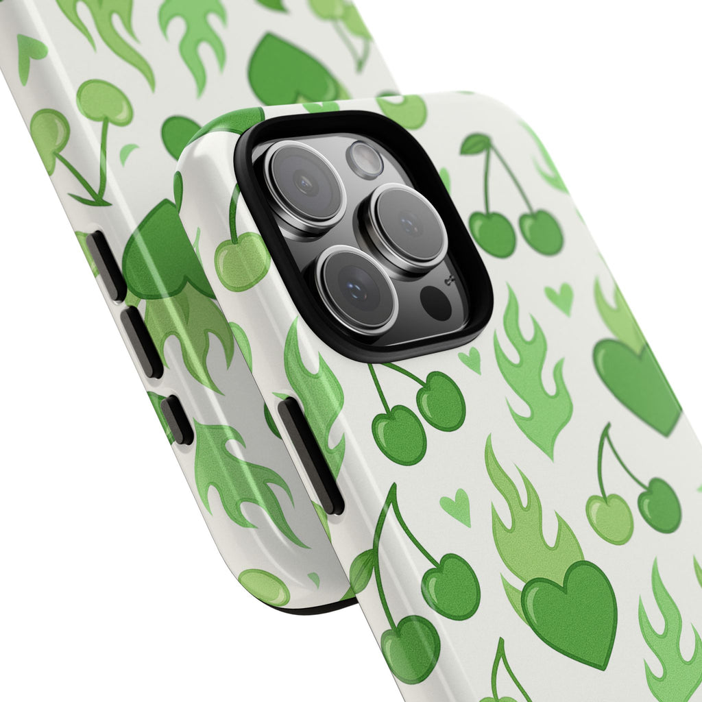 Green Flame Hearts Phone Case