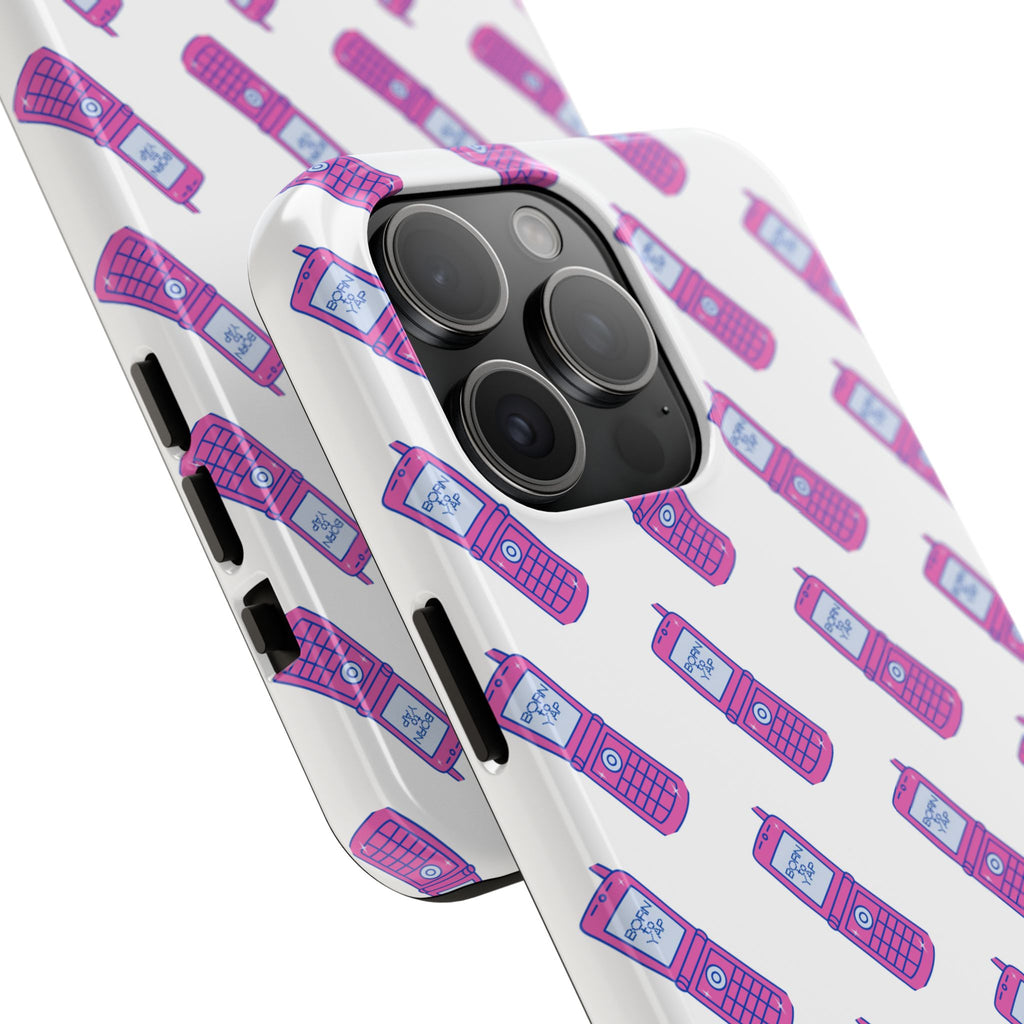 Retro Purple Born to Yap Flip Phone Phone Case | 90s Pattern, Cute Tech Design