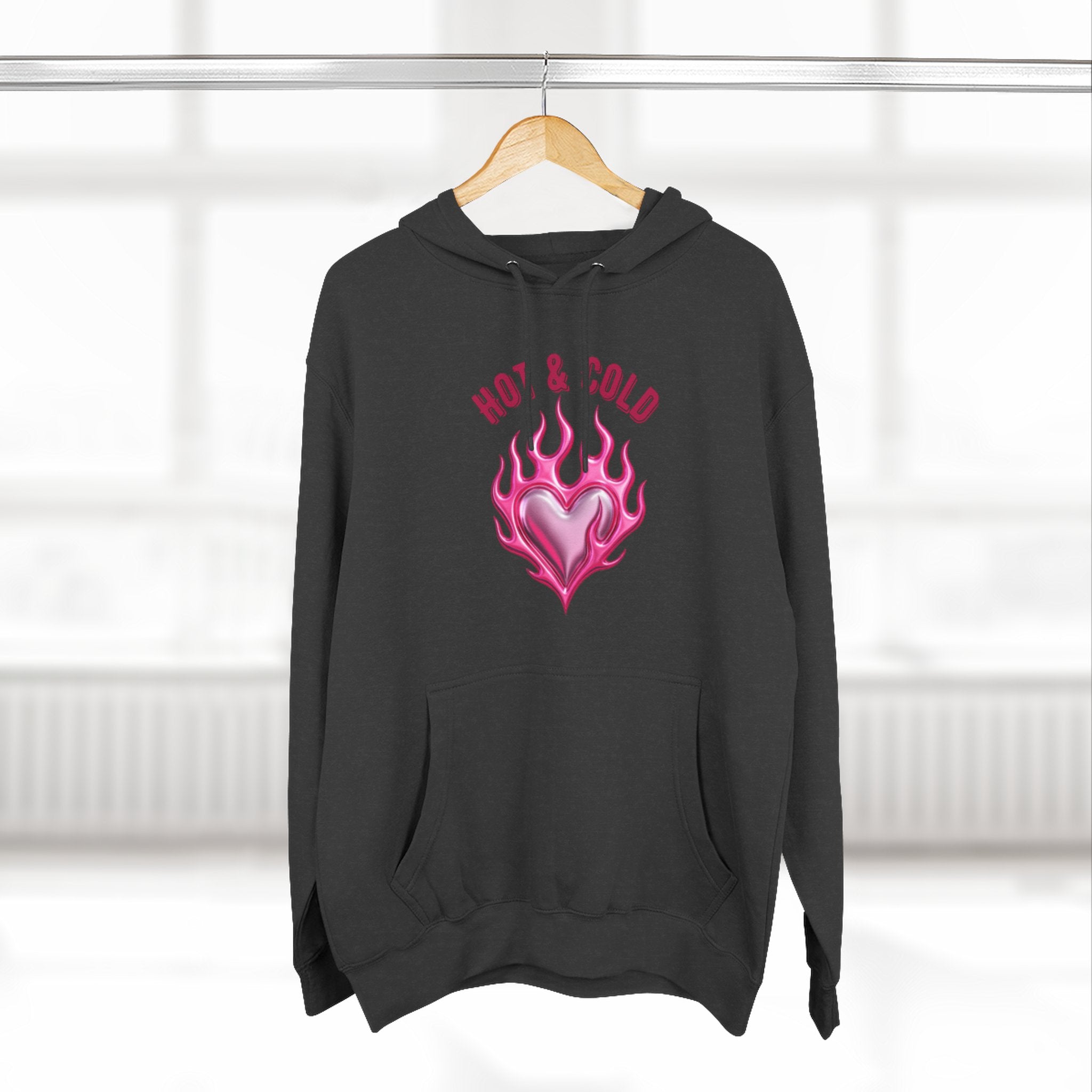 Hot & Cold Pink Flame Hoodie — Graphic Fleece Pullover