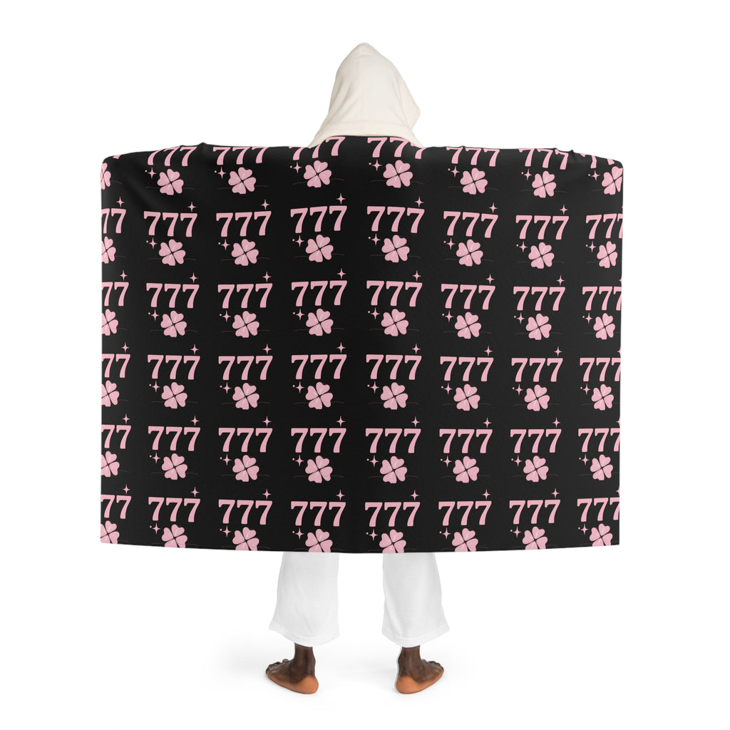 Hooded Sherpa Blanket — Black & Pink Lucky 777 Pattern