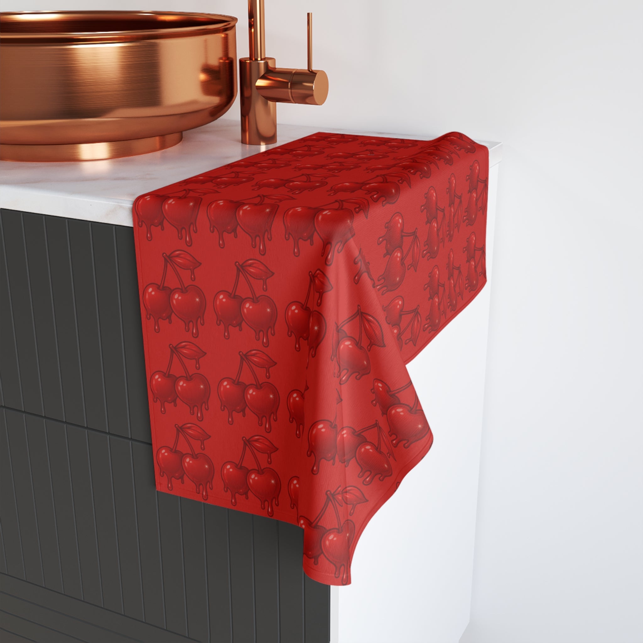 Red Cherry Drip Pattern Hand Towel