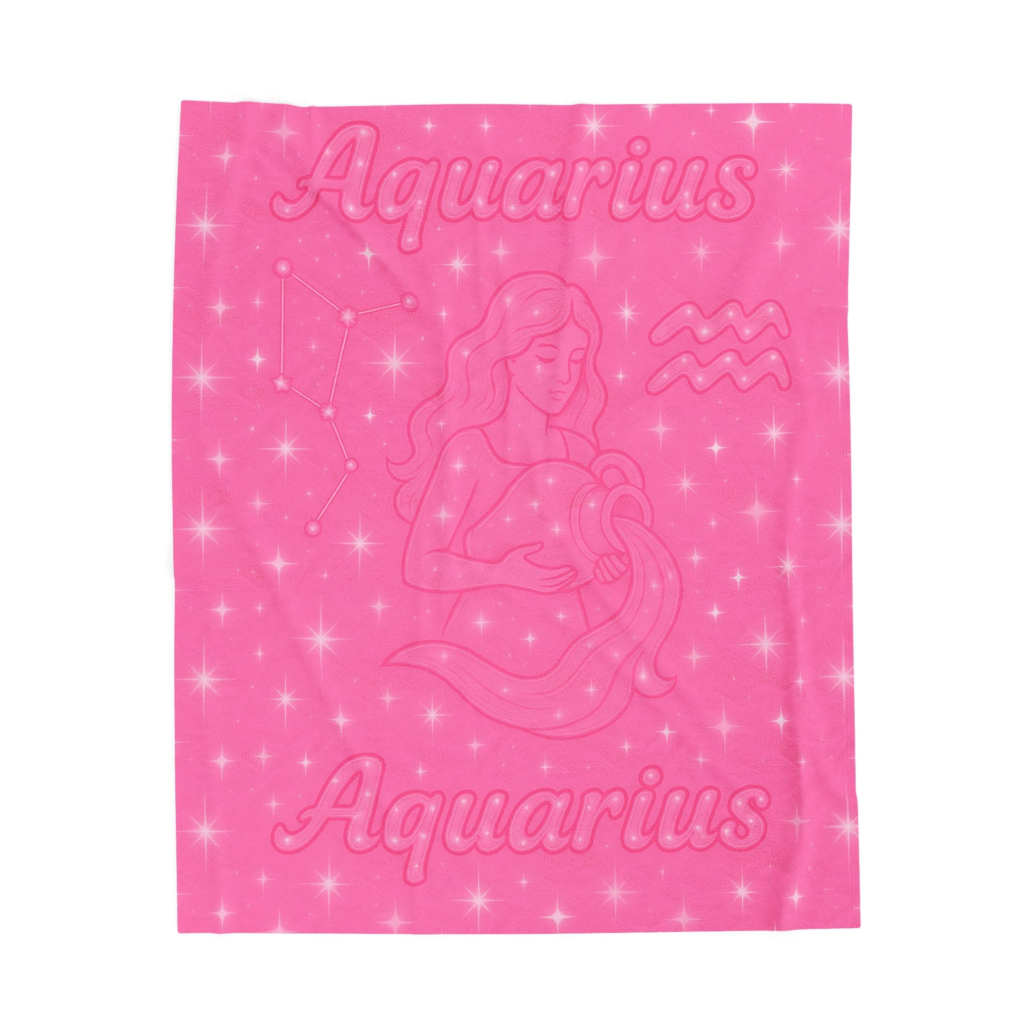 Aquarius Velveteen Plush Blanket — Pink Zodiac Starry