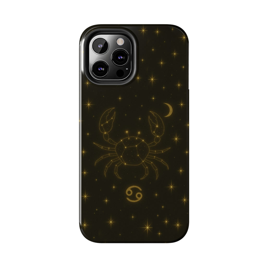 Cancer Zodiac Tough Phone Case — Gold Constellation Crab with Crescent Moon