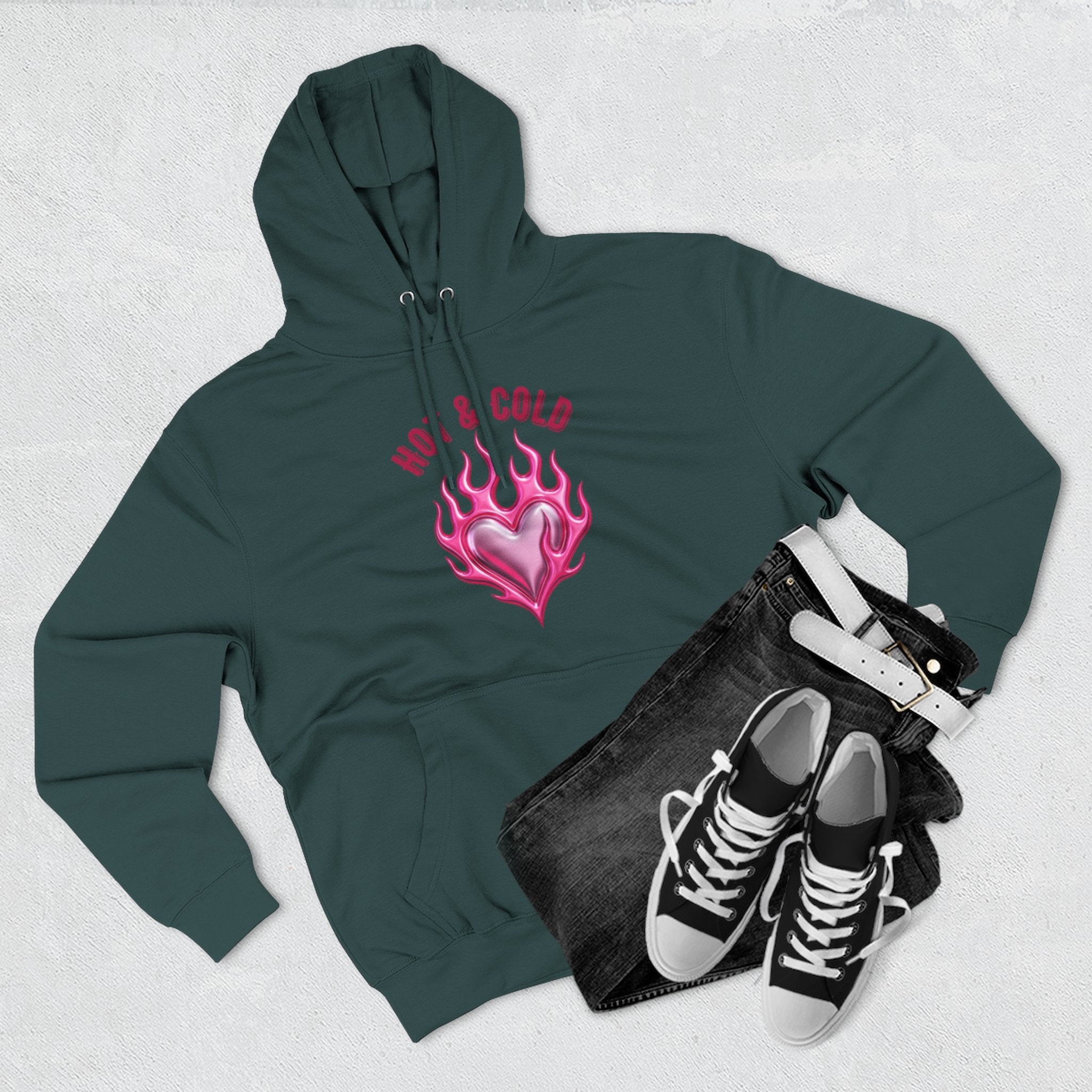 Hot & Cold Pink Flame Hoodie — Graphic Fleece Pullover