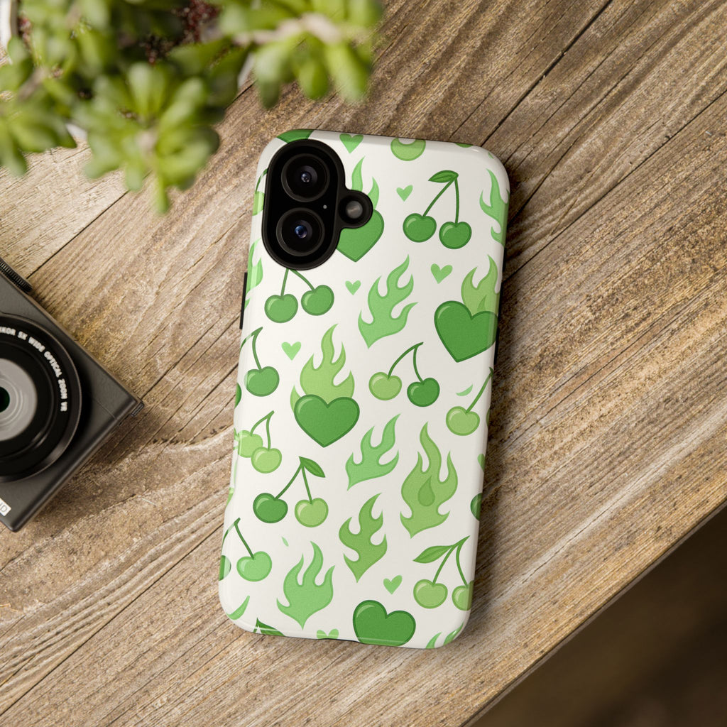 Green Flame Hearts Phone Case