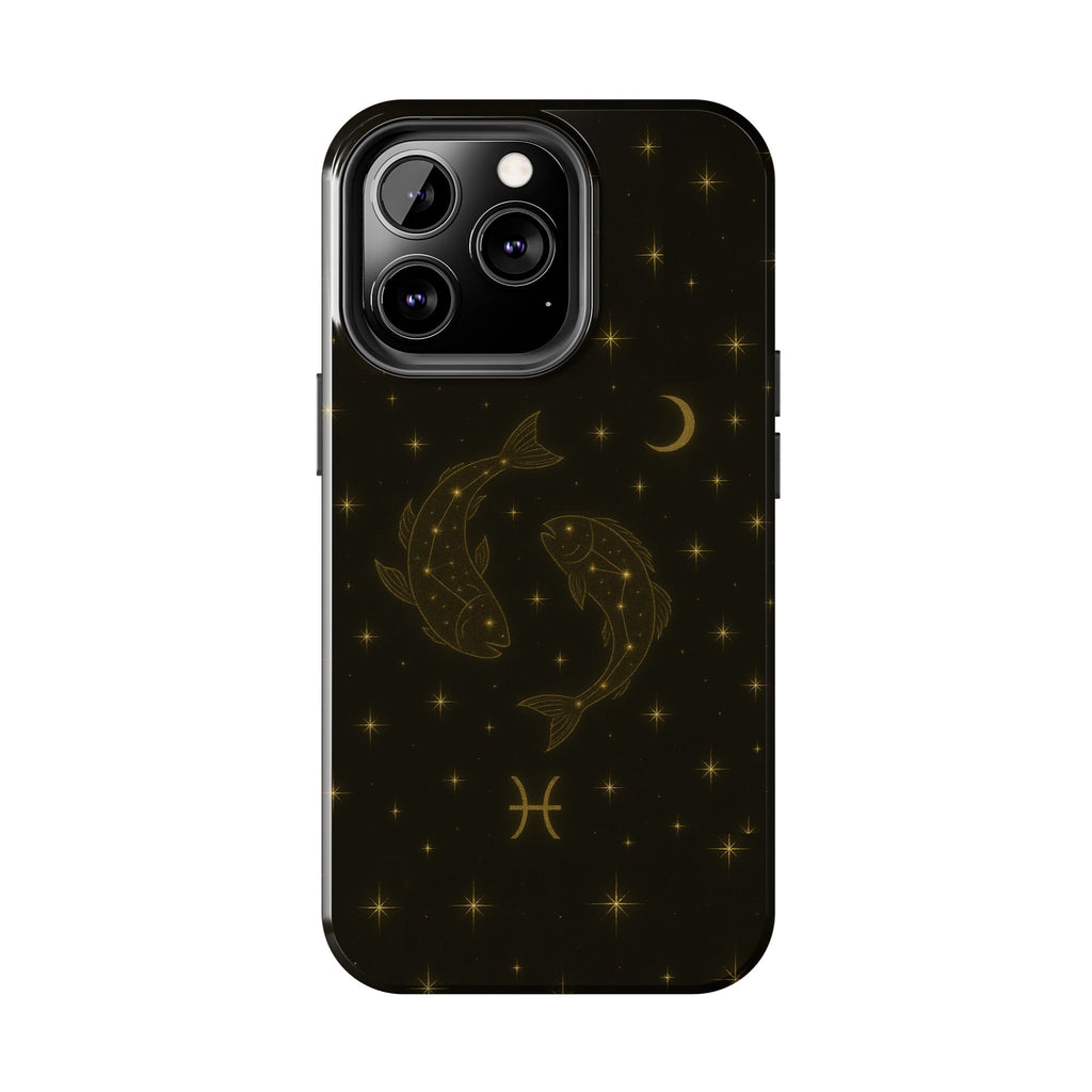 Pisces Zodiac Tough Phone Case — Gold Koi Constellation Design