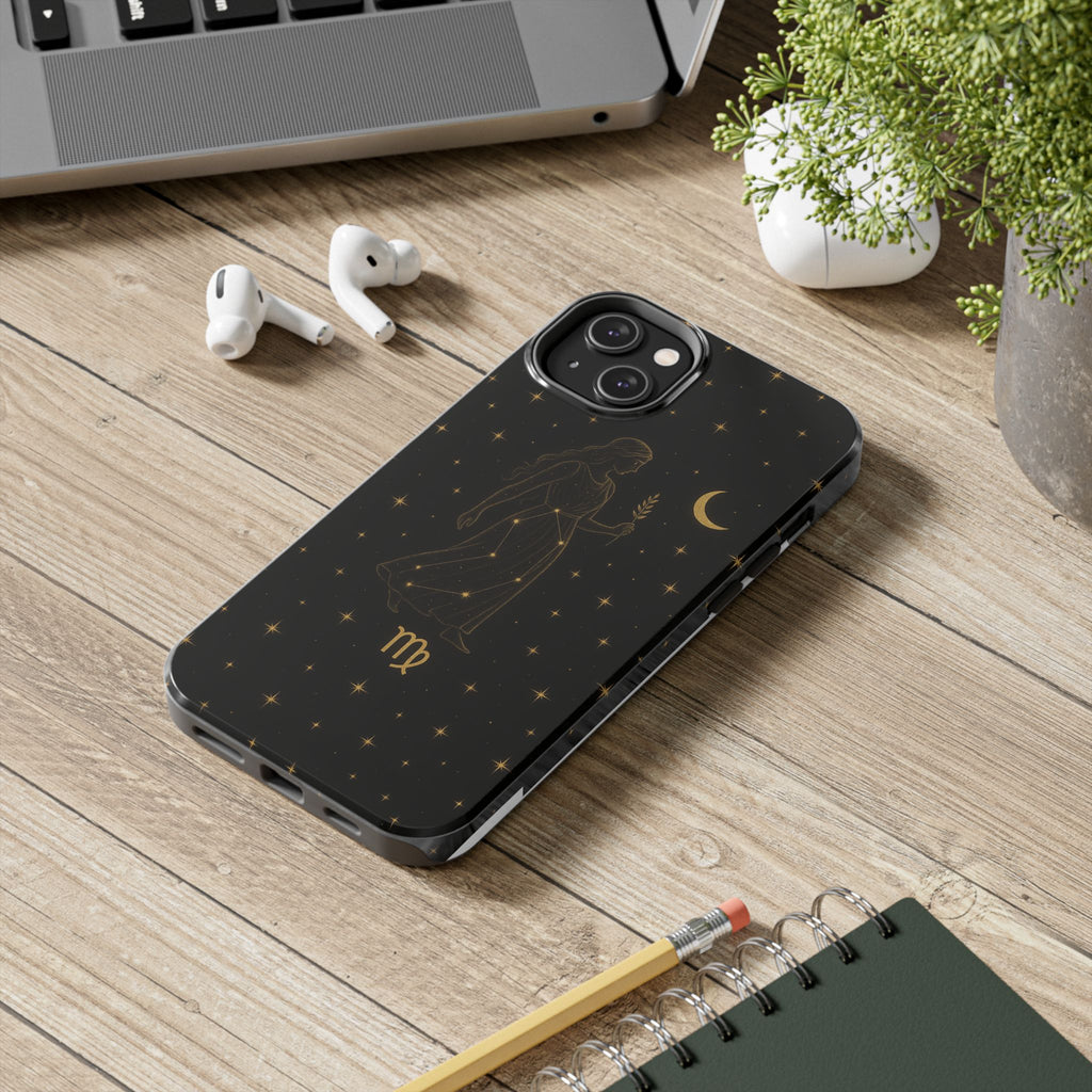 Virgo Tough Phone Case — Gold Constellation Zodiac Design