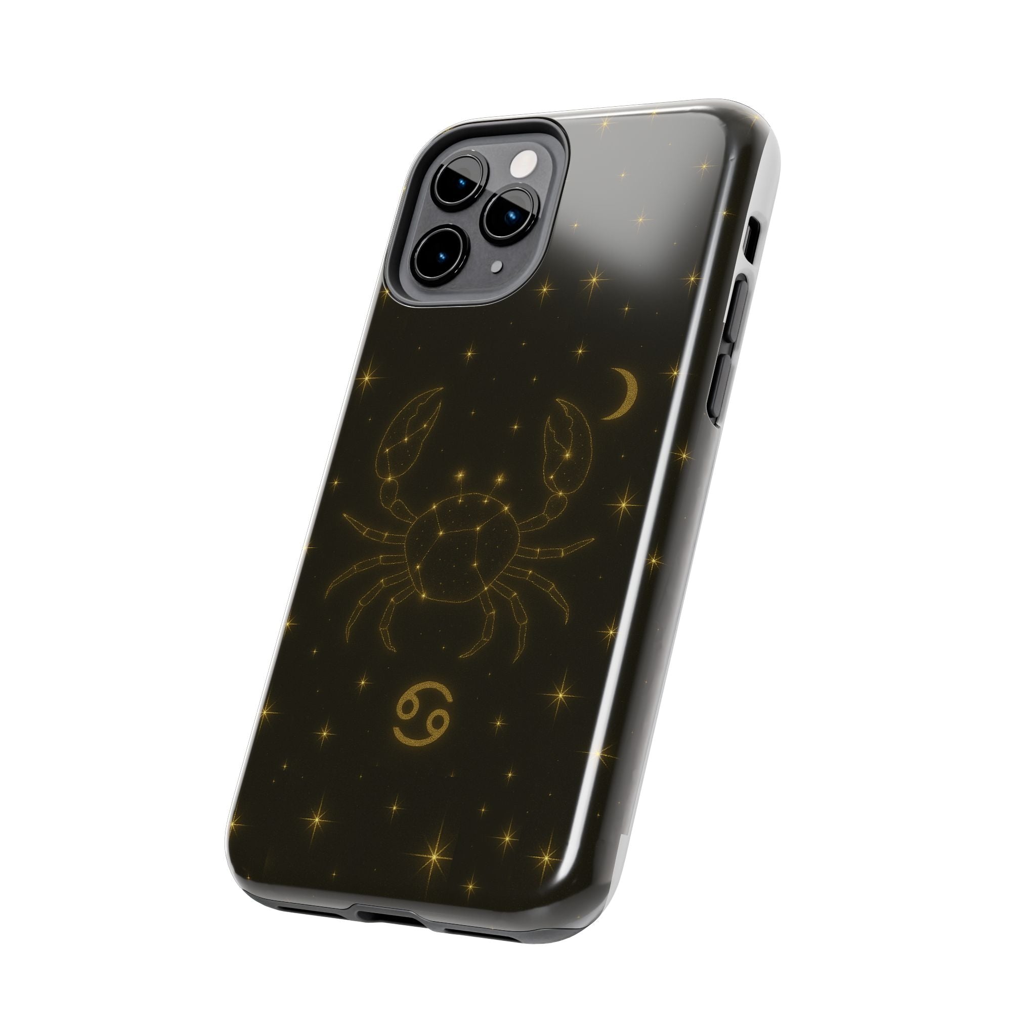 Cancer Zodiac Tough Phone Case — Gold Constellation Crab with Crescent Moon