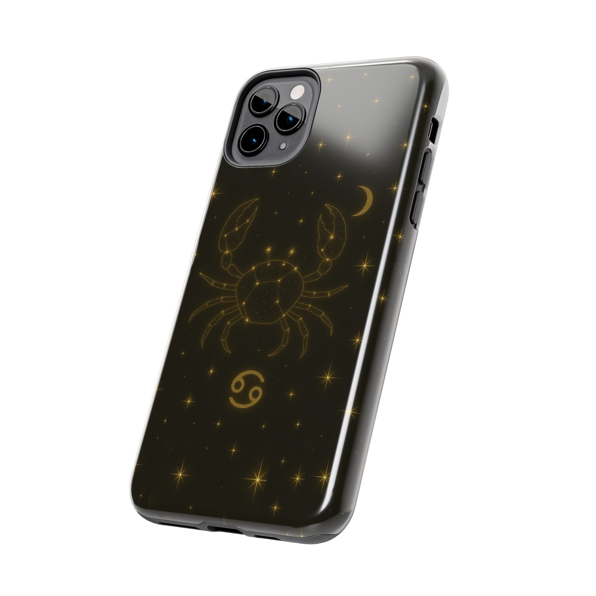 Cancer Zodiac Tough Phone Case — Gold Constellation Crab with Crescent Moon