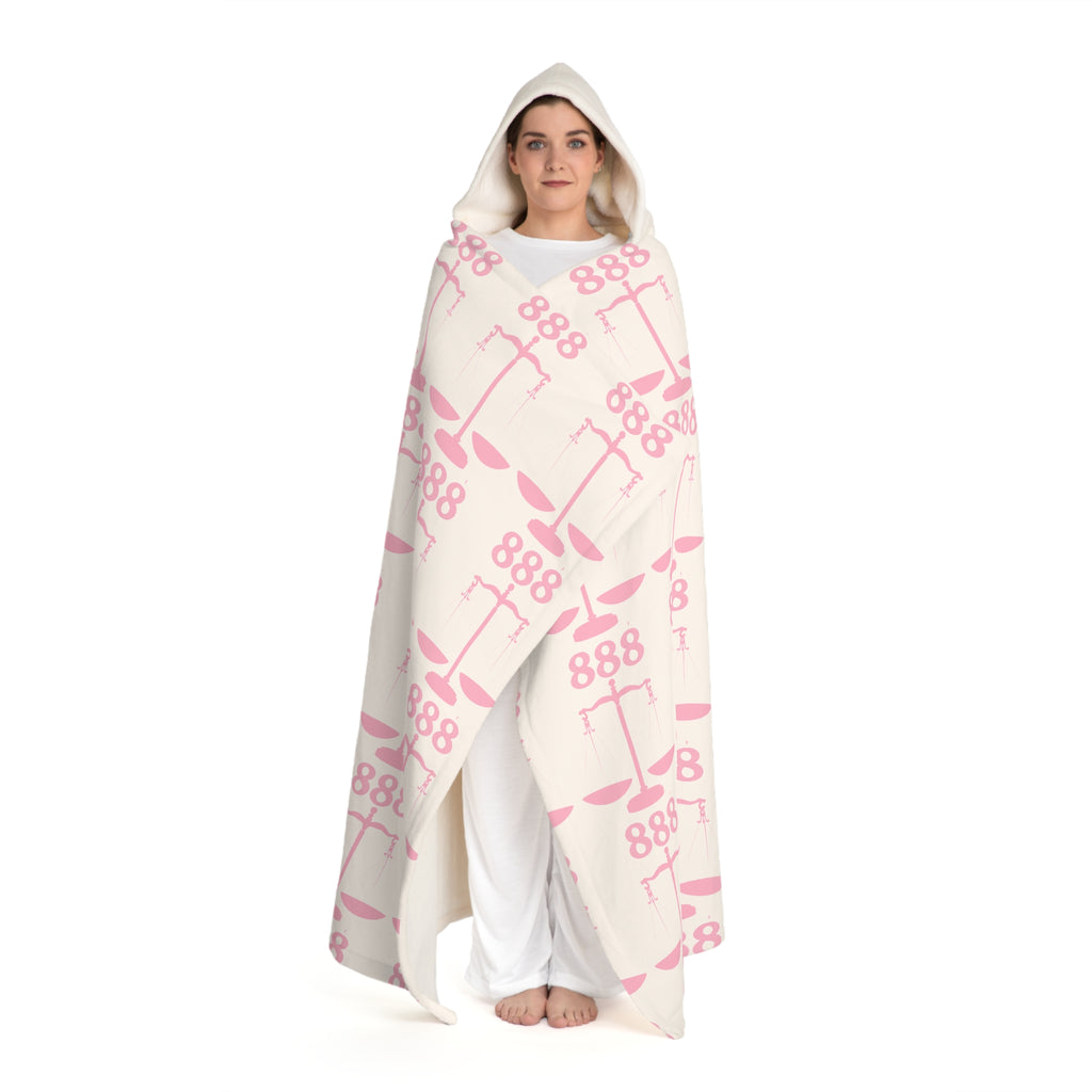 Hooded Sherpa Blanket -- White & Pink 888 Scale Pattern