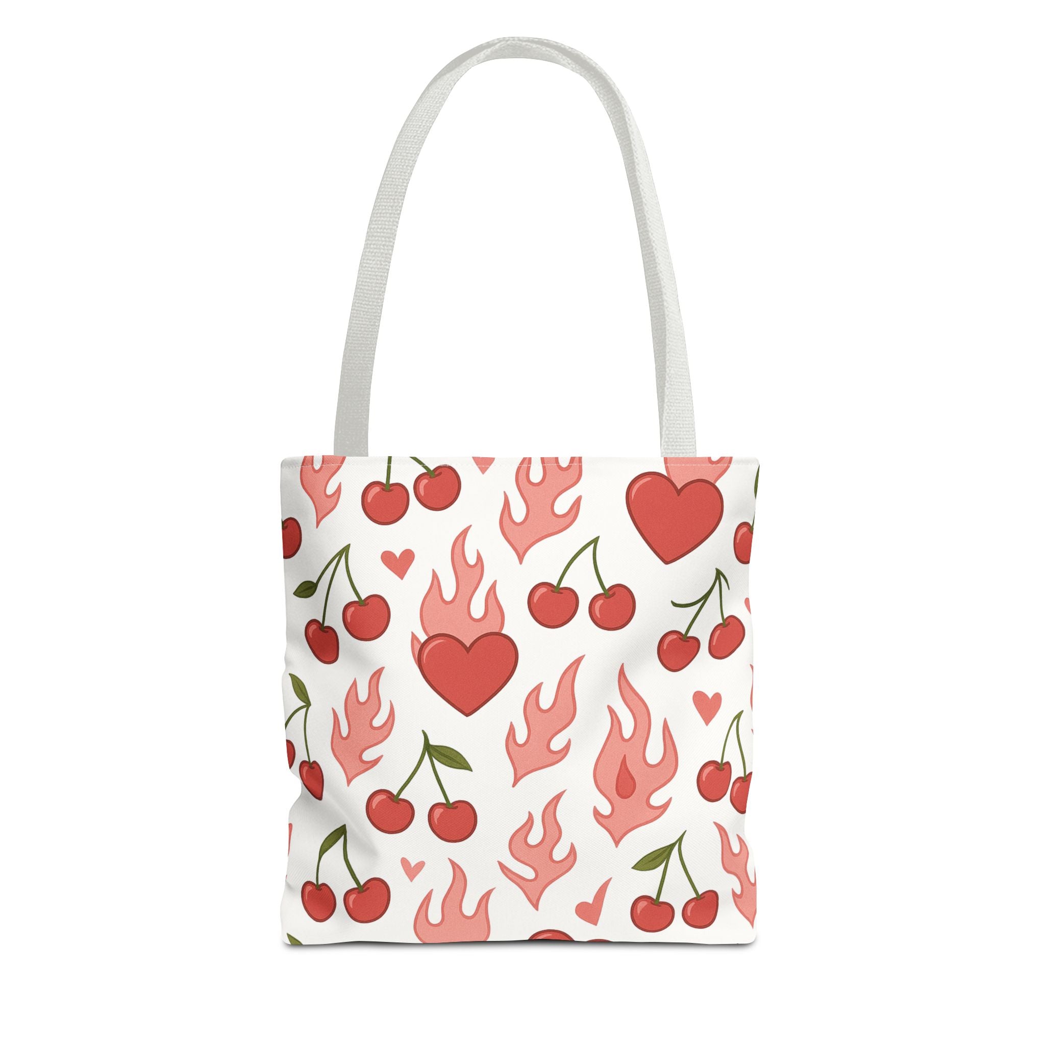 Pink Flaming Hearts and Cherries Tote
