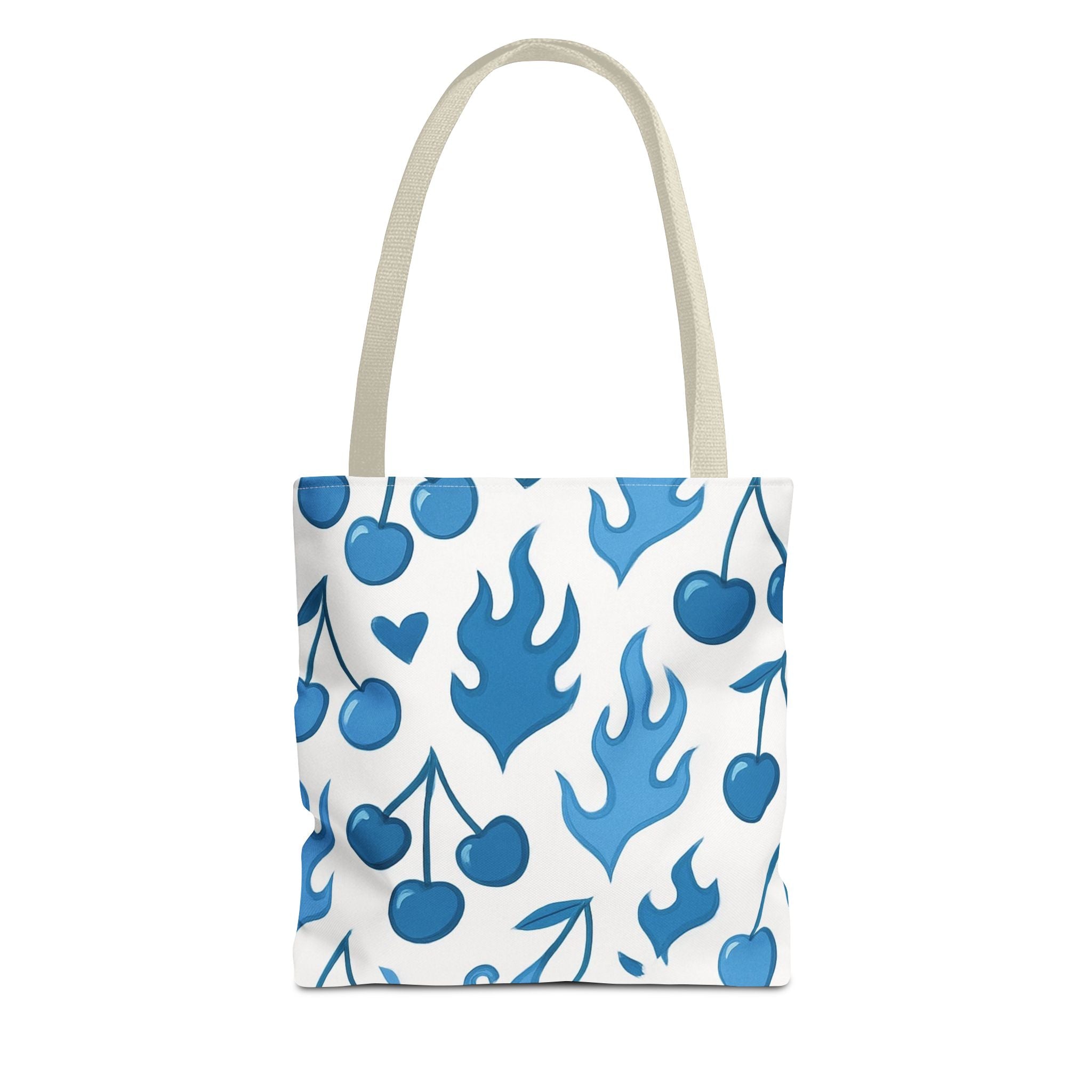 Blue Flaming Hearts and Cherries Tote