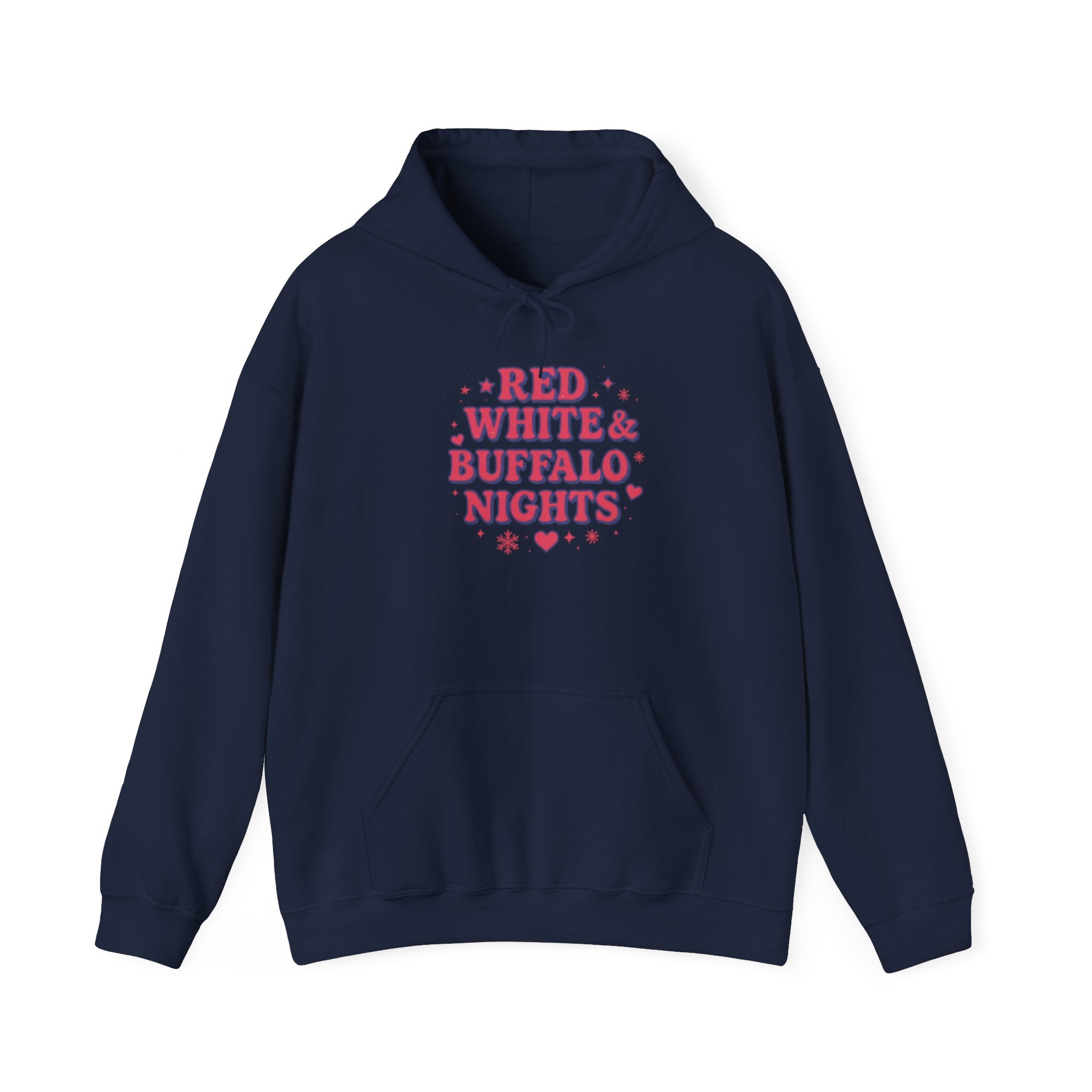 Red White Buffalo Nights Hoodie — Retro Heart Graphic Pullover Football
