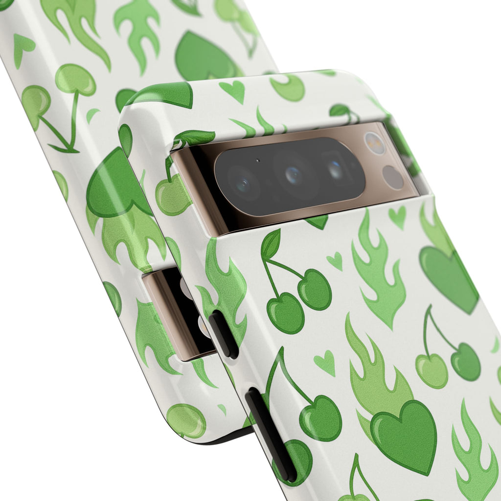 Green Flame Hearts Phone Case