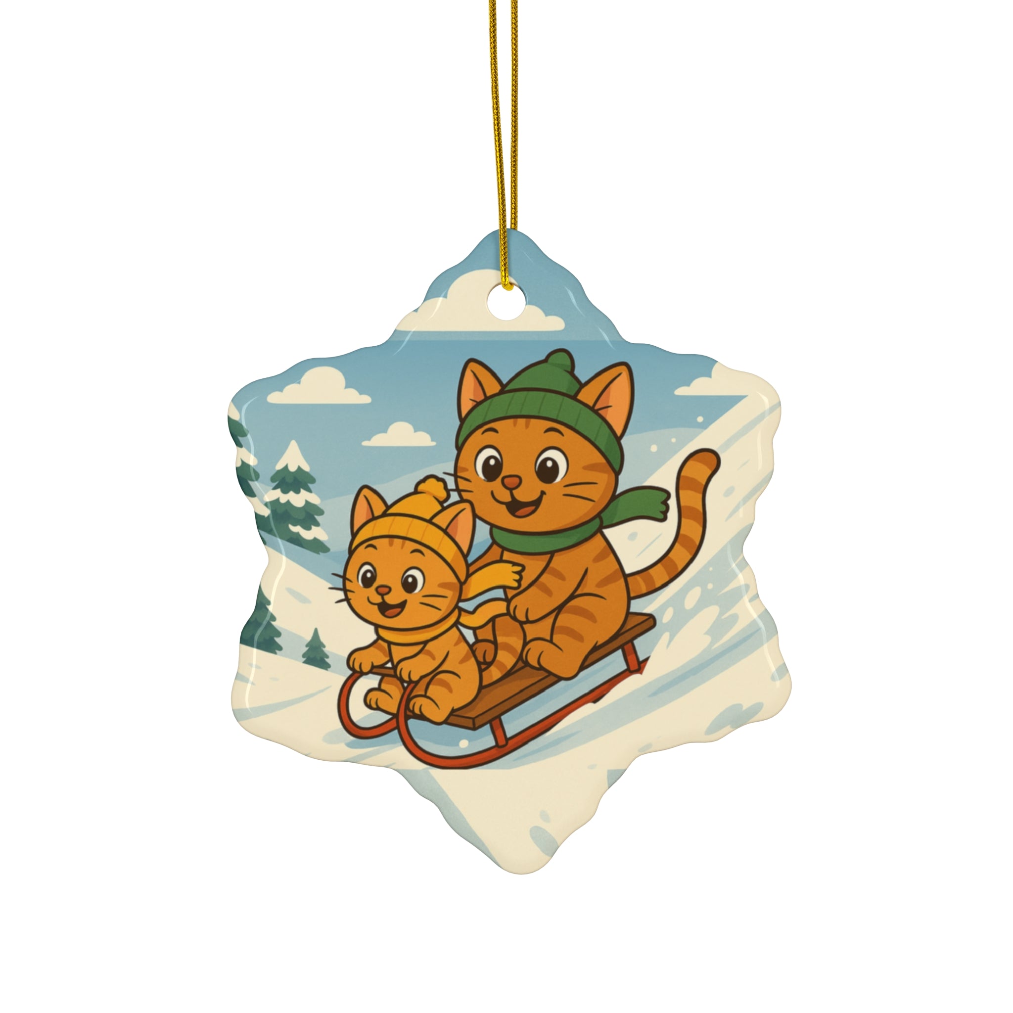 Custom Pets Sledding Ceramic Ornament  Personalized Holiday Decoration