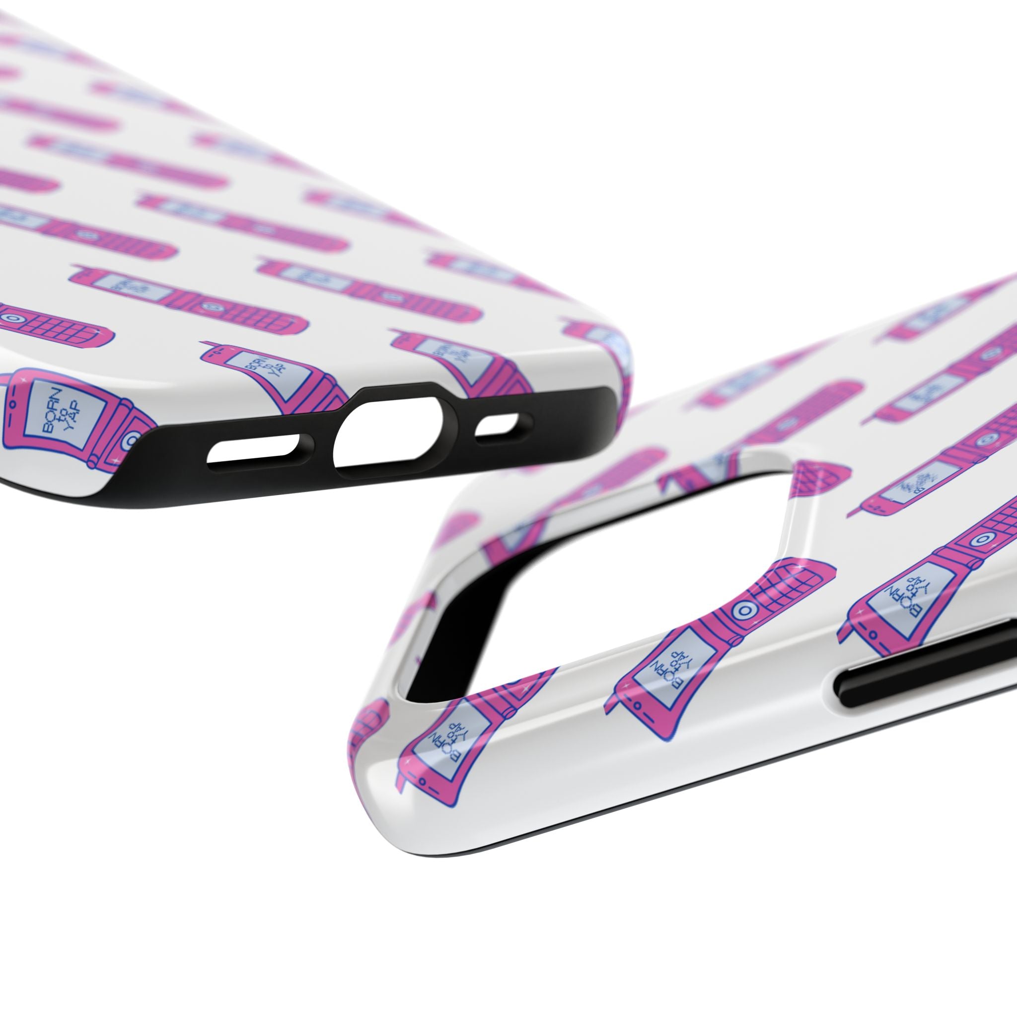 Retro Purple Born to Yap Flip Phone Phone Case | 90s Pattern, Cute Tech Design