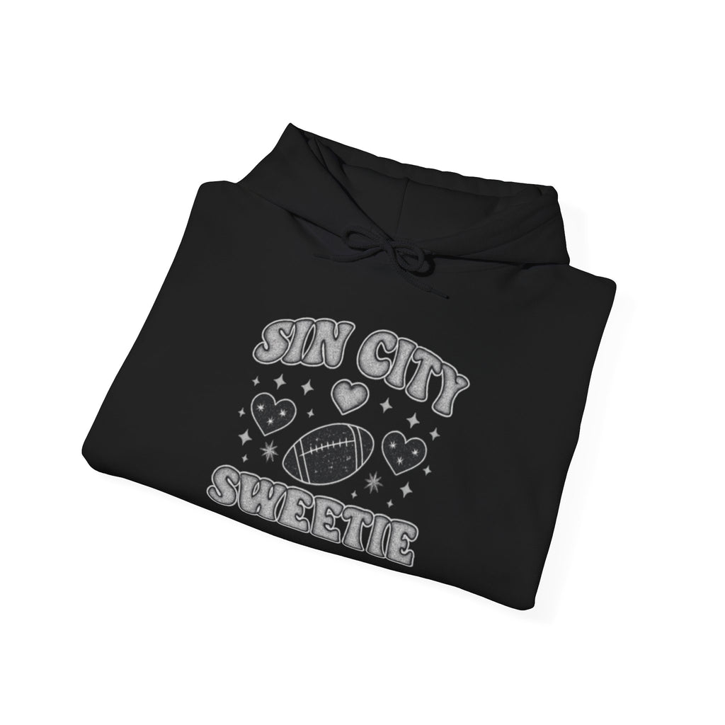 Sin City Sweetie Hoodie — Retro Heart & Football Graphic Pullover