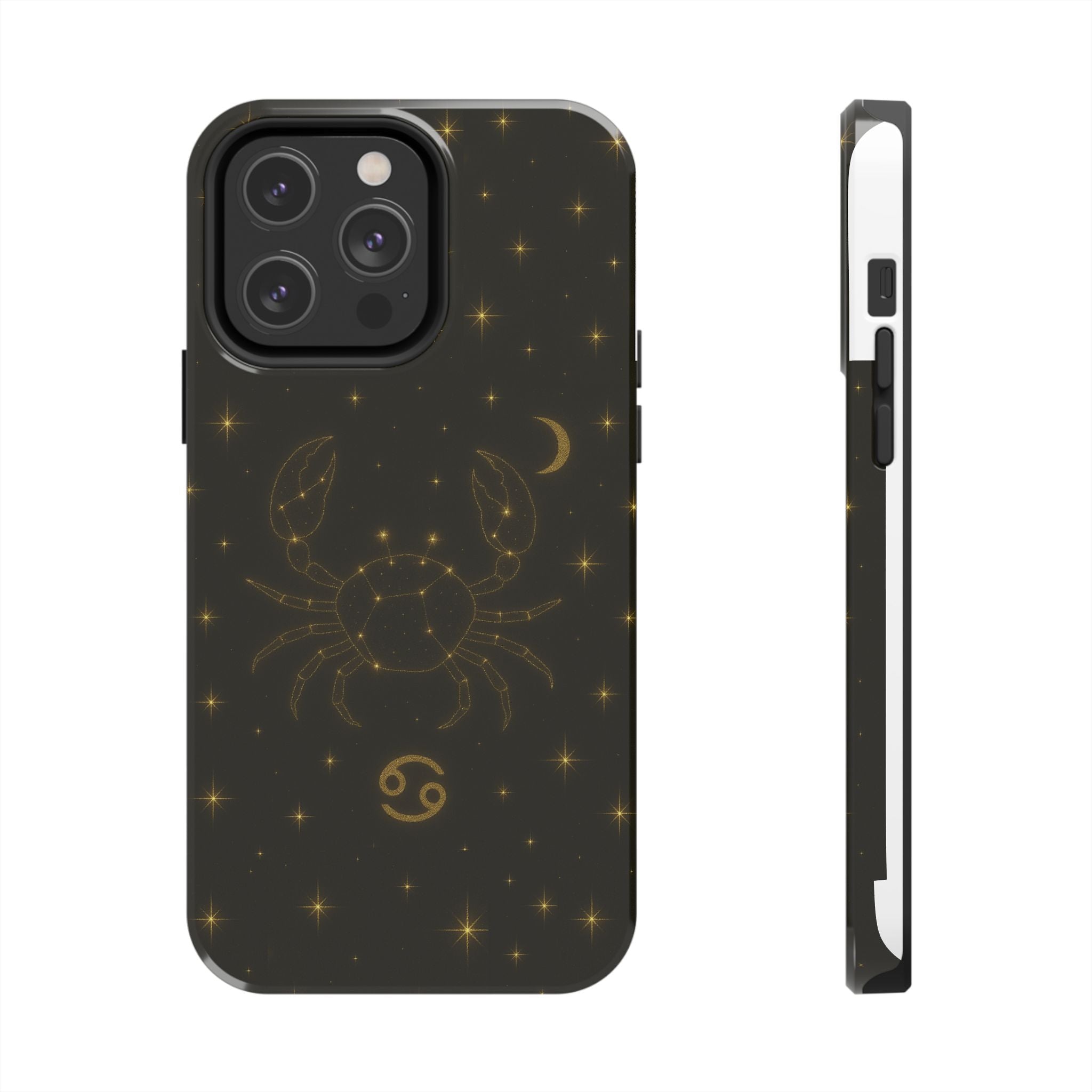 Cancer Zodiac Tough Phone Case — Gold Constellation Crab with Crescent Moon