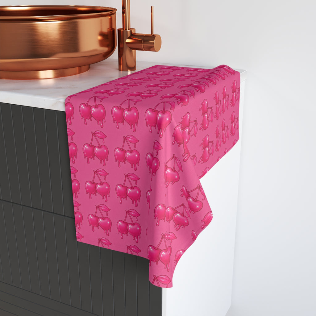 Pink Cherry Drip Pattern Hand Towel