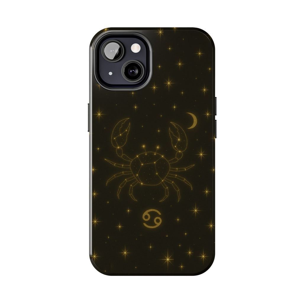 Cancer Zodiac Tough Phone Case — Gold Constellation Crab with Crescent Moon