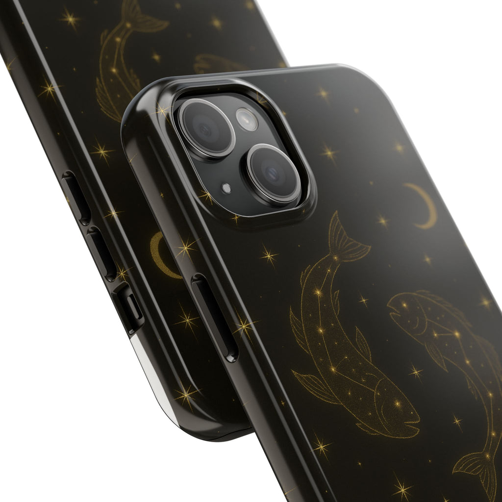 Pisces Zodiac Tough Phone Case — Gold Koi Constellation Design