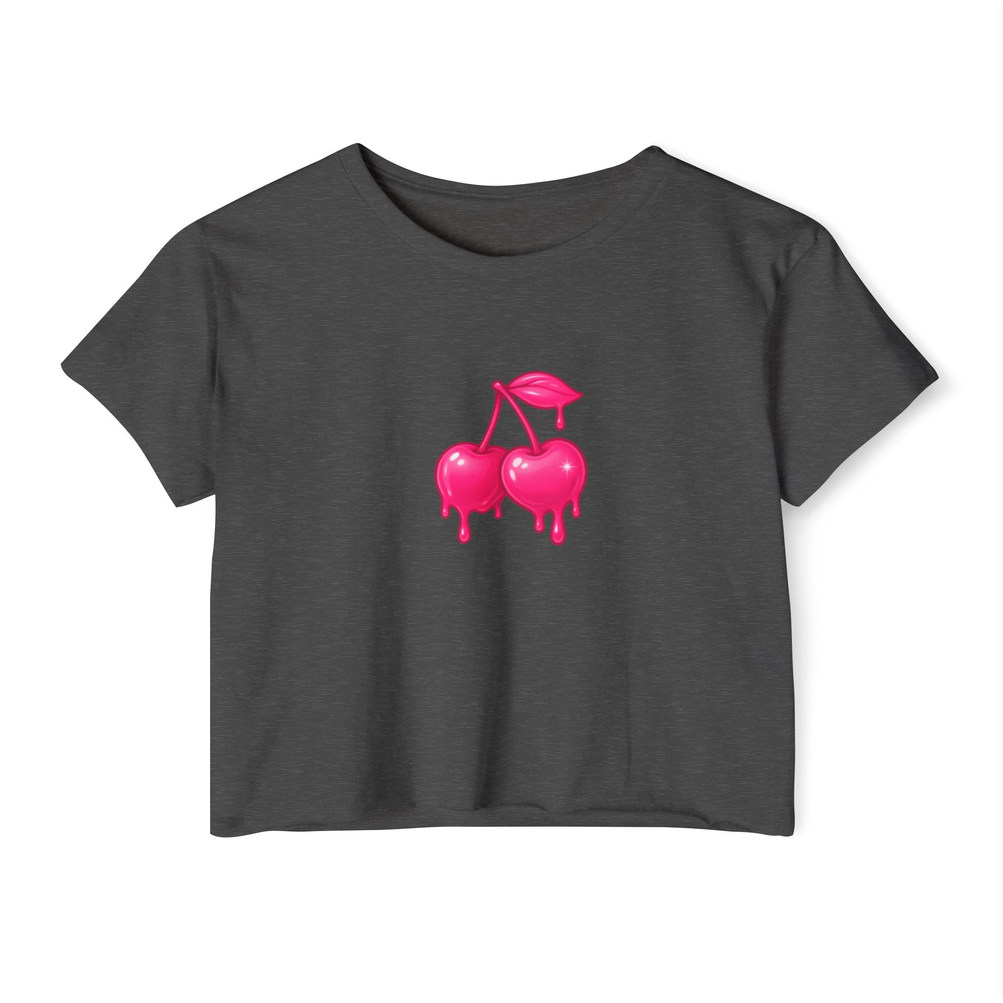 Pink Drip Cherries Crop Top