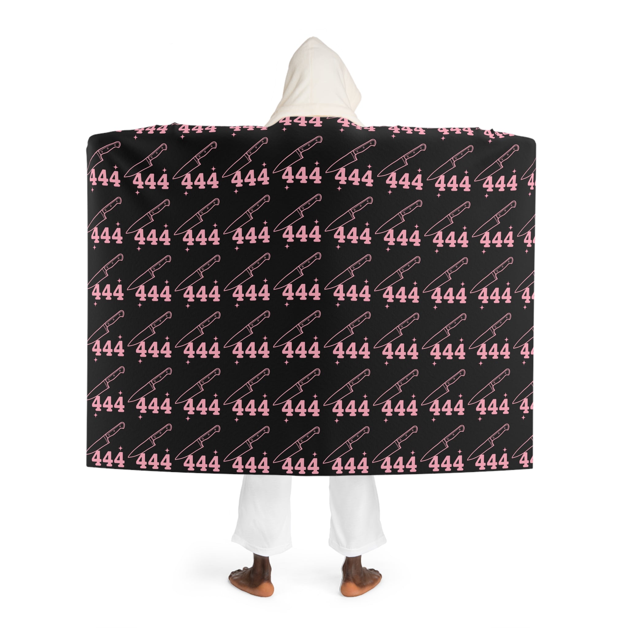 Hooded Sherpa Blanket — Black & Pink 444 Knife Pattern