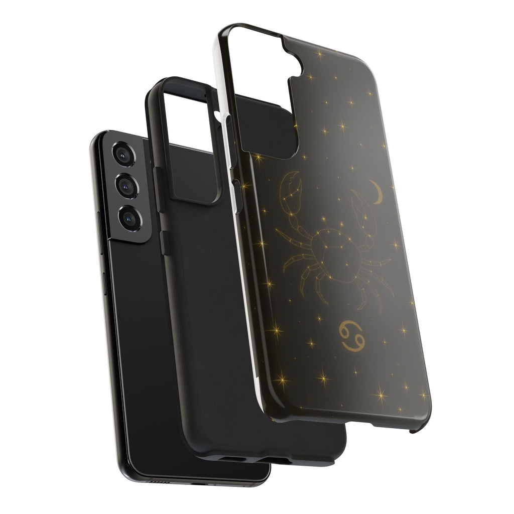 Cancer Zodiac Tough Phone Case — Gold Constellation Crab with Crescent Moon