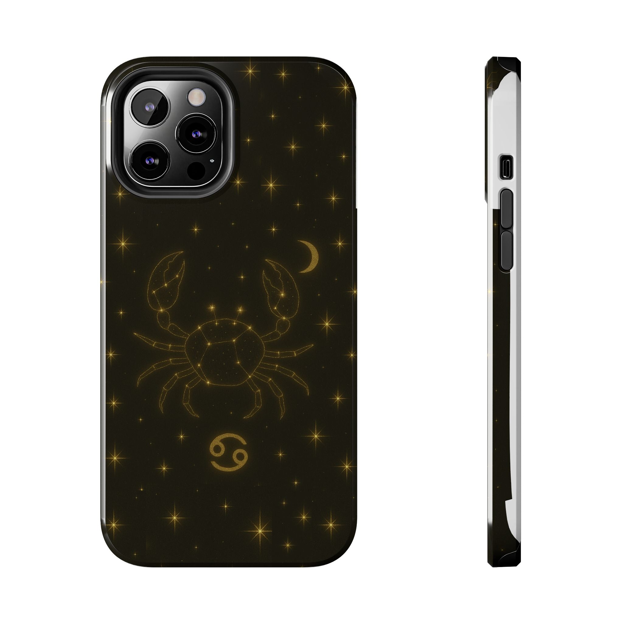 Cancer Zodiac Tough Phone Case — Gold Constellation Crab with Crescent Moon