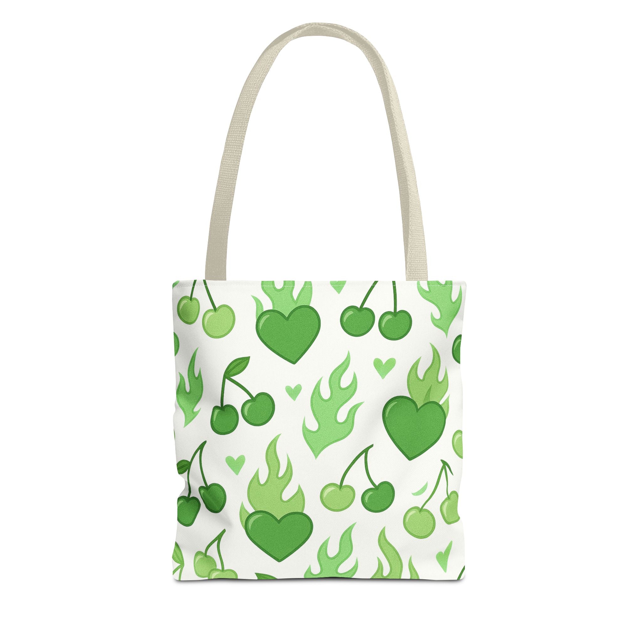Green Flaming Hearts and Cherries Tote