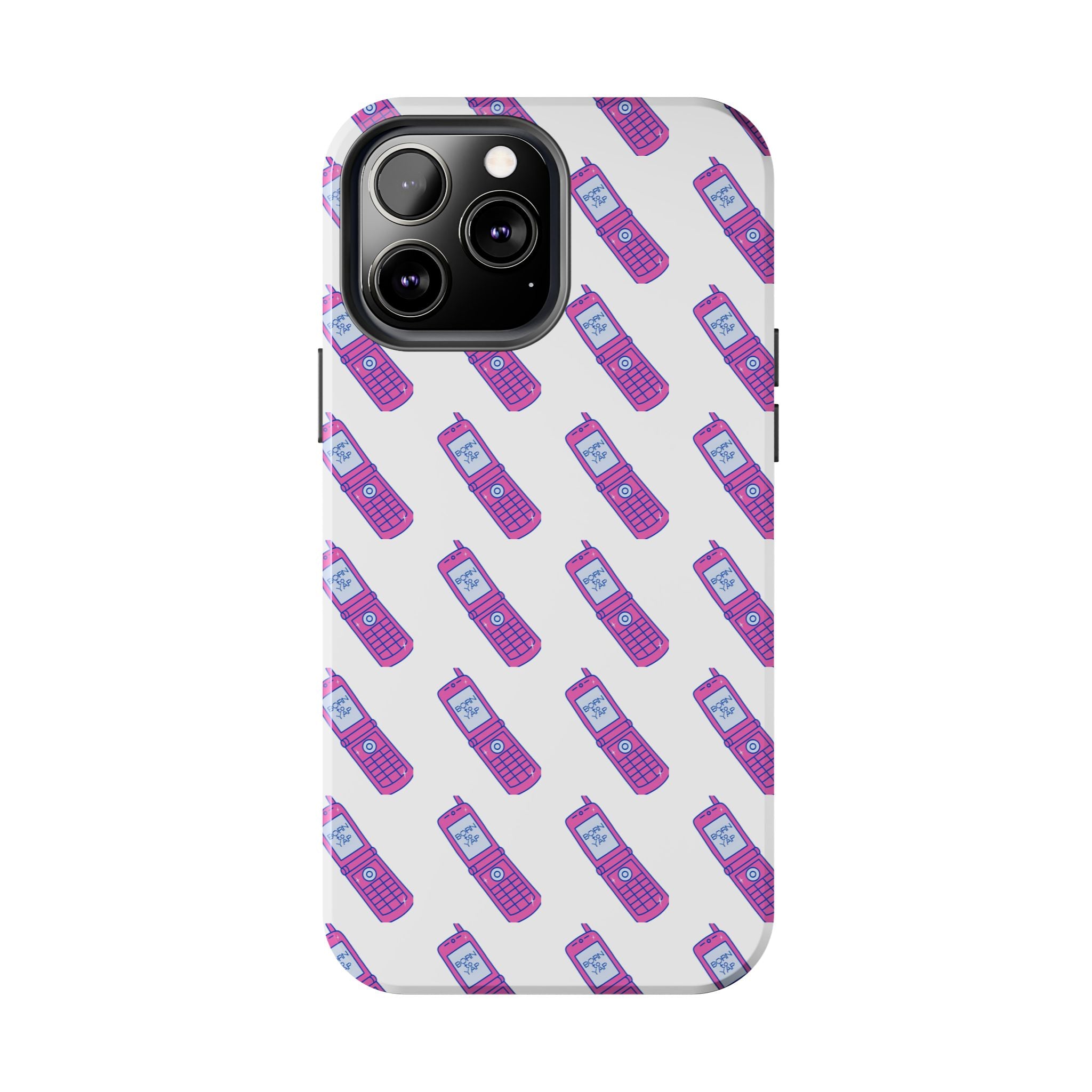 Retro Purple Born to Yap Flip Phone Phone Case | 90s Pattern, Cute Tech Design