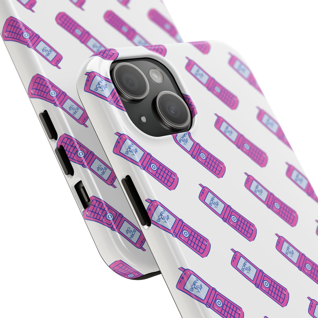 Retro Purple Born to Yap Flip Phone Phone Case | 90s Pattern, Cute Tech Design