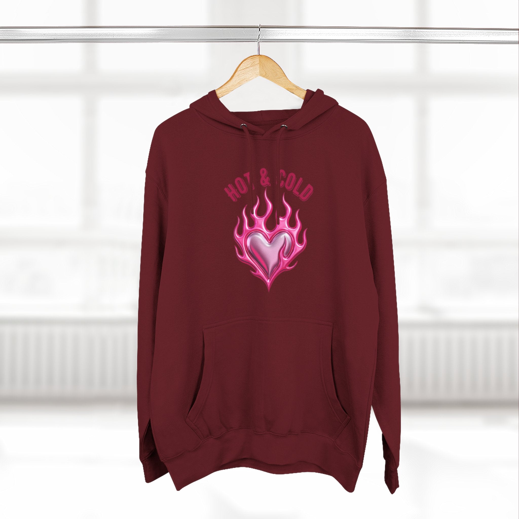 Hot & Cold Pink Flame Hoodie — Graphic Fleece Pullover