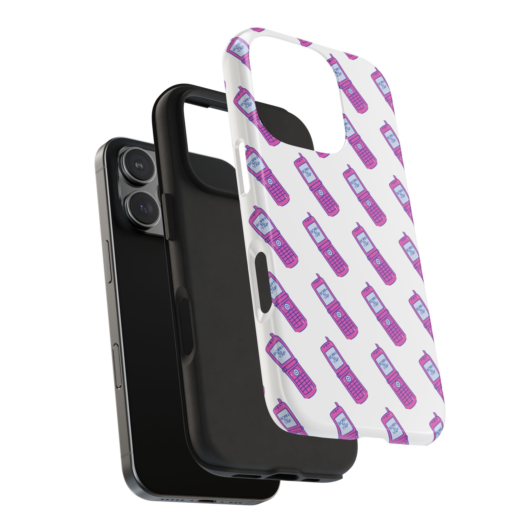 Retro Purple Born to Yap Flip Phone Phone Case | 90s Pattern, Cute Tech Design