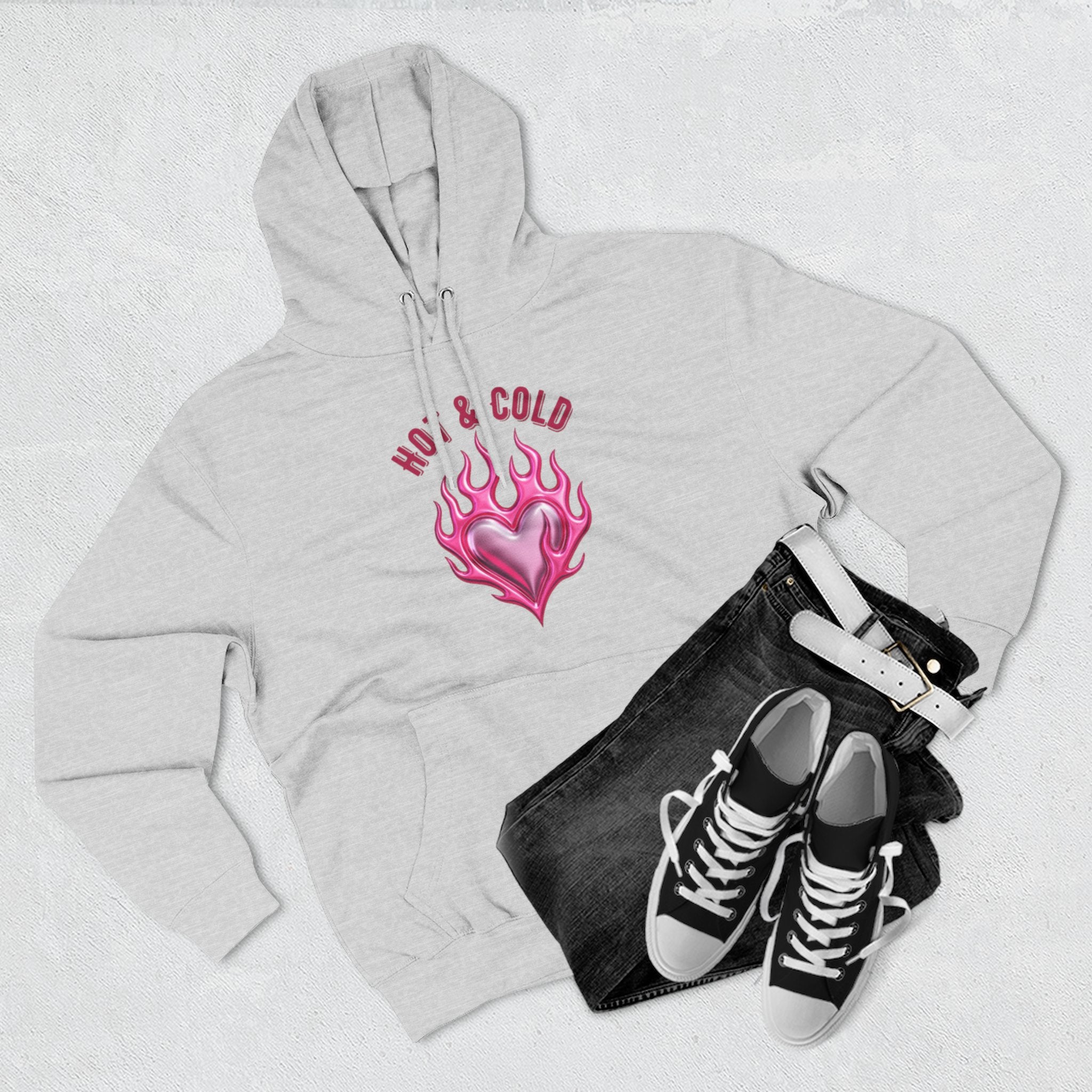 Hot & Cold Pink Flame Hoodie — Graphic Fleece Pullover