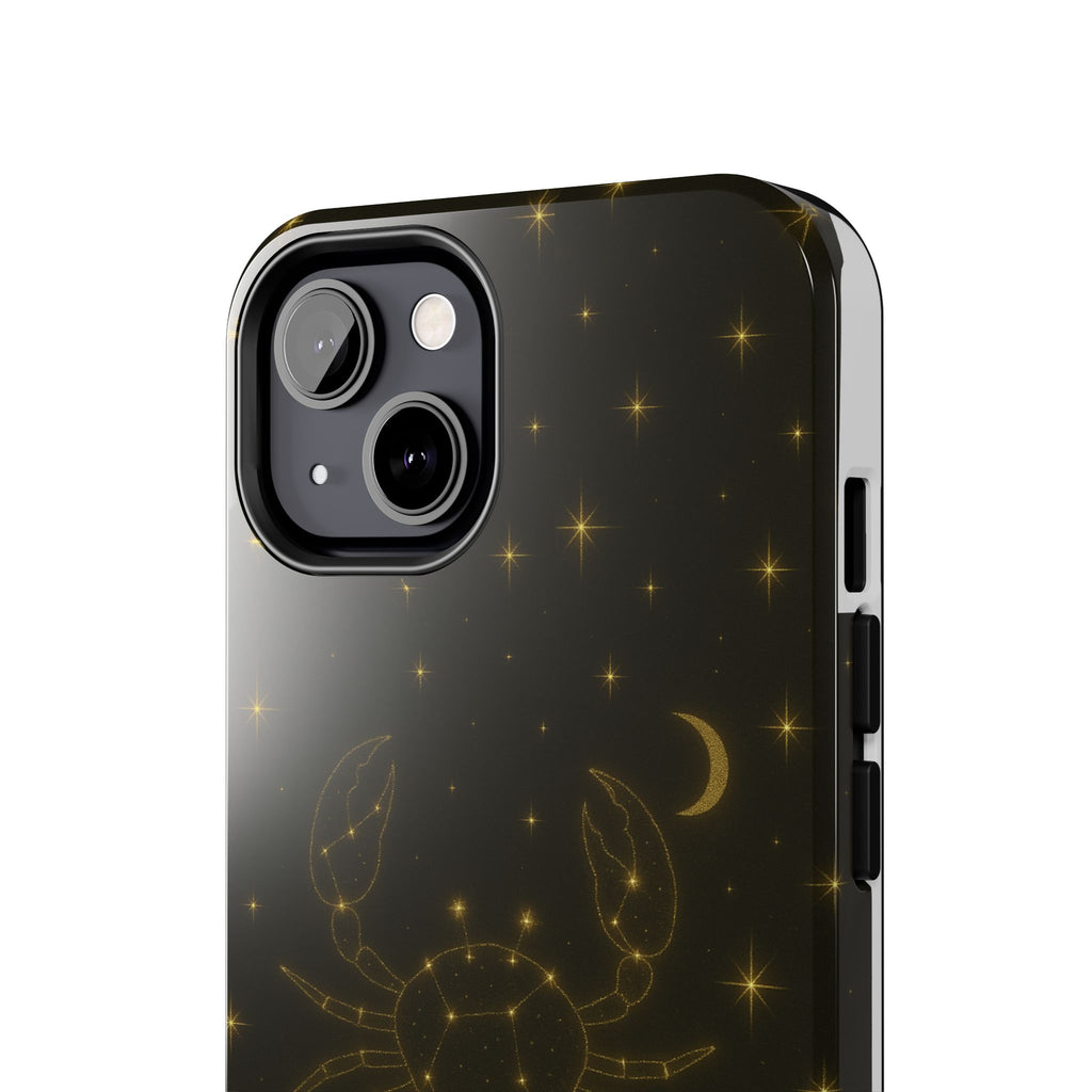 Cancer Zodiac Tough Phone Case — Gold Constellation Crab with Crescent Moon