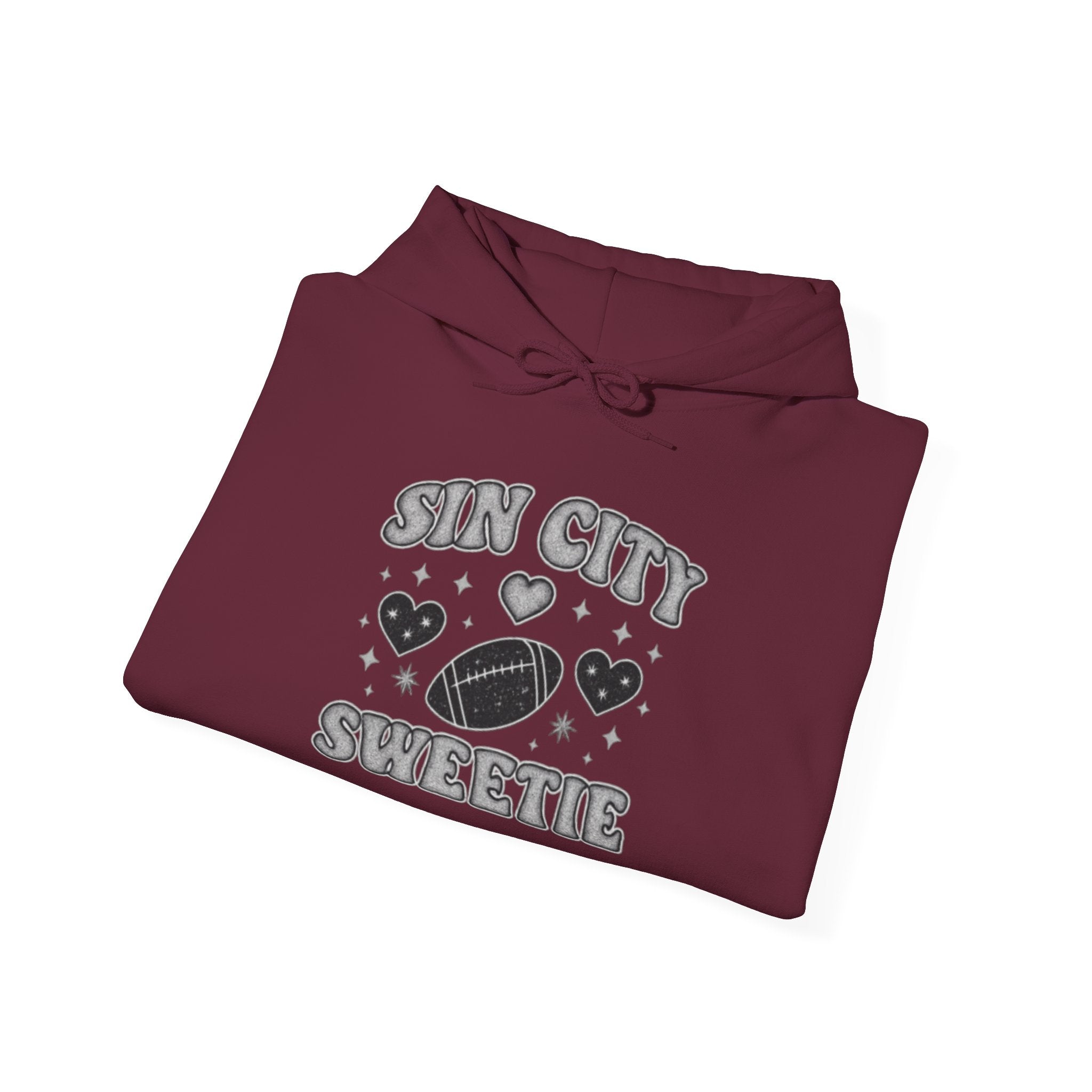 Sin City Sweetie Hoodie — Retro Heart & Football Graphic Pullover