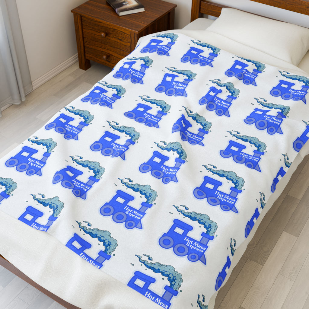 Blue Hot Mess Express Pattern Velvet Plush Blanket