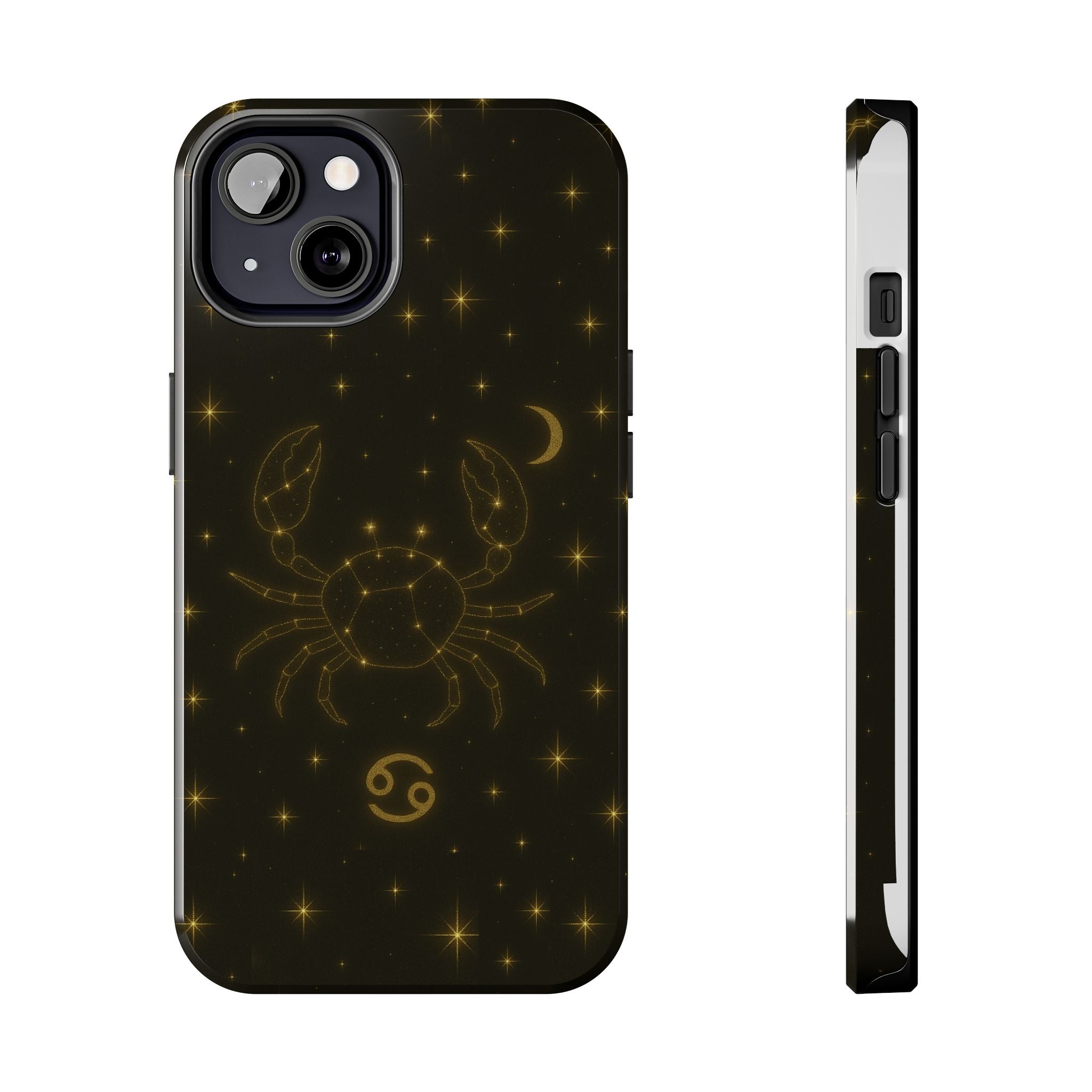 Cancer Zodiac Tough Phone Case — Gold Constellation Crab with Crescent Moon