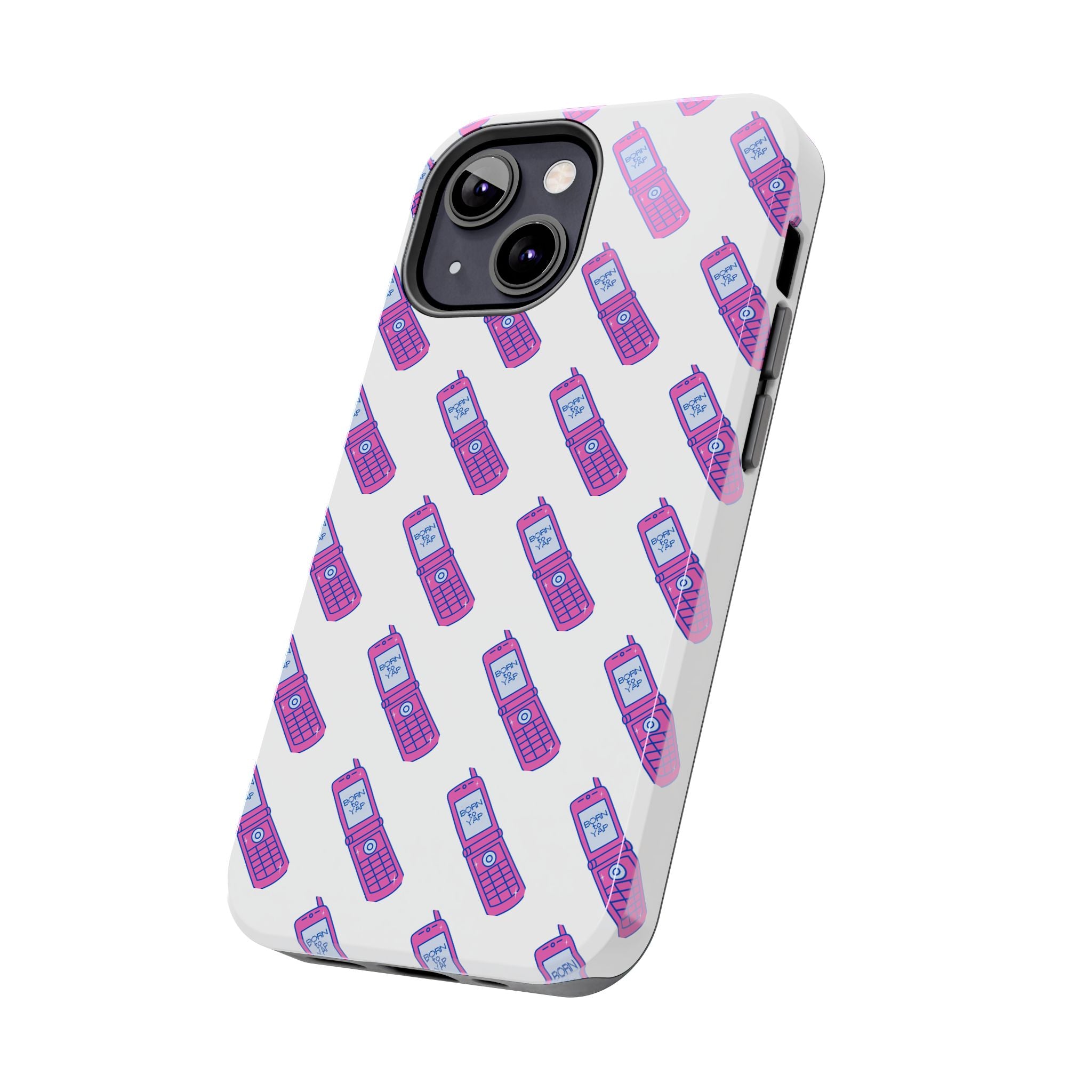 Retro Purple Born to Yap Flip Phone Phone Case | 90s Pattern, Cute Tech Design