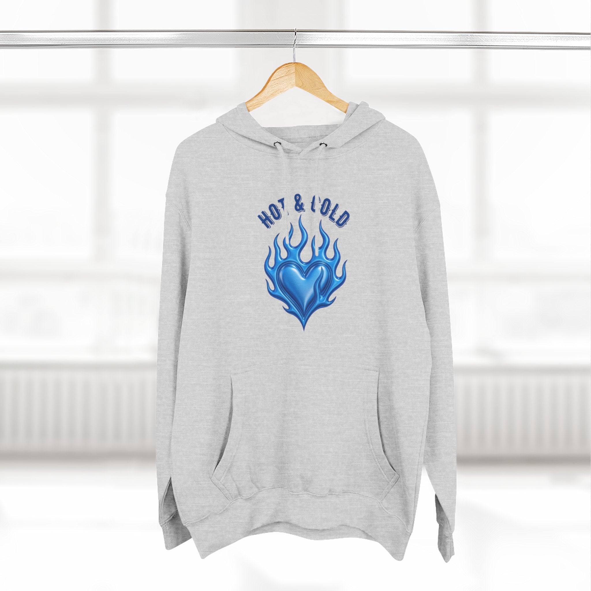 Hot & Cold Blue Flame Hoodie — Graphic Fleece Pullover