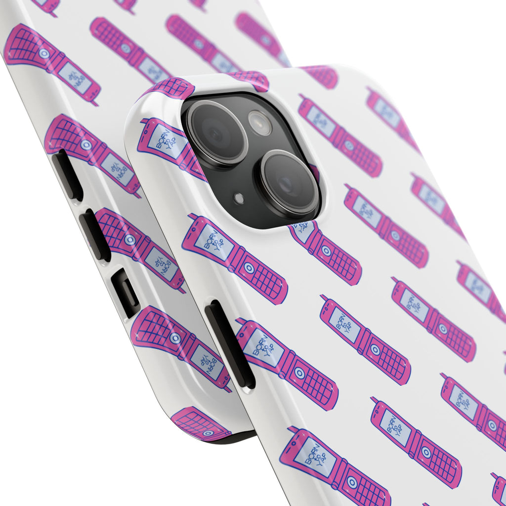 Retro Purple Born to Yap Flip Phone Phone Case | 90s Pattern, Cute Tech Design