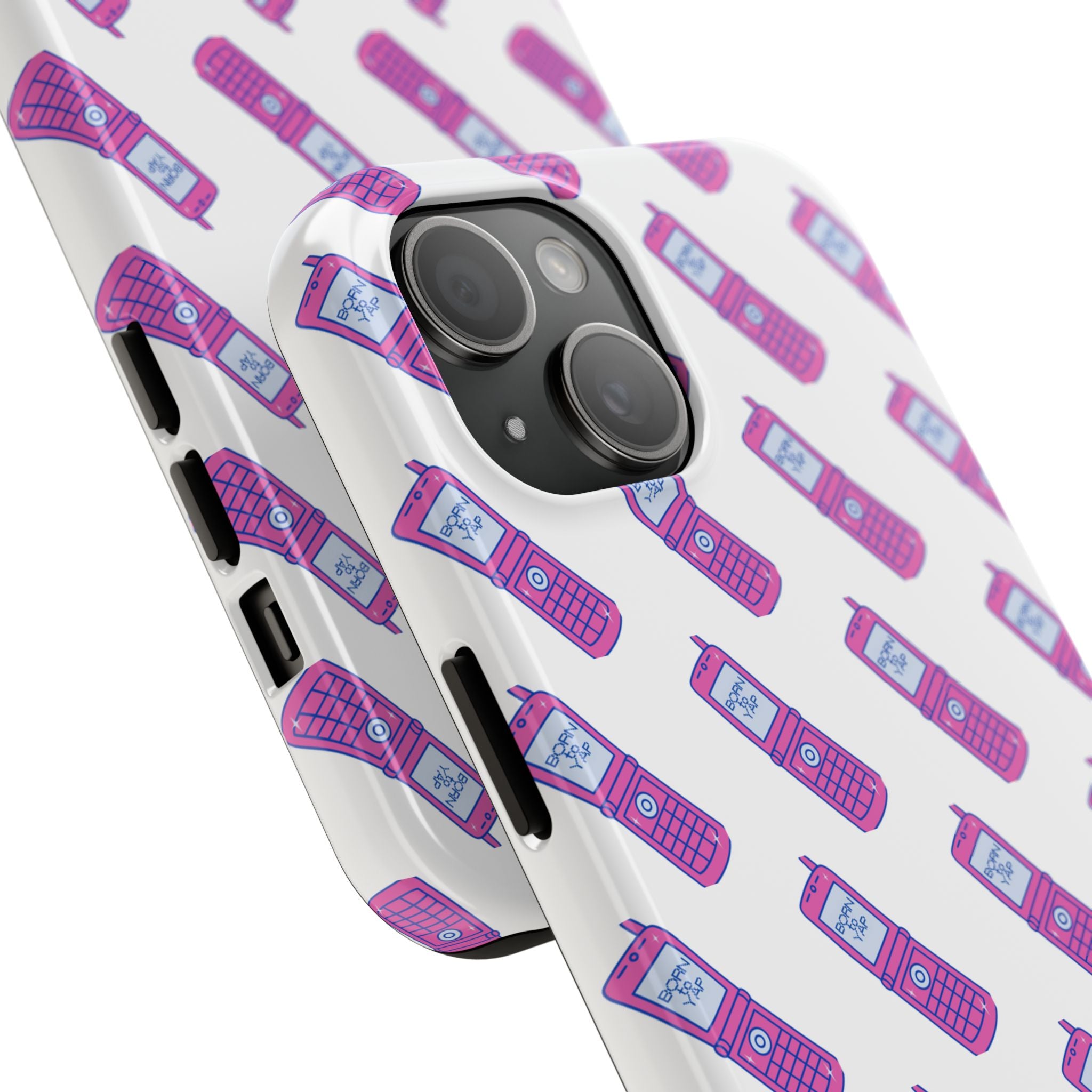 Retro Purple Born to Yap Flip Phone Phone Case | 90s Pattern, Cute Tech Design