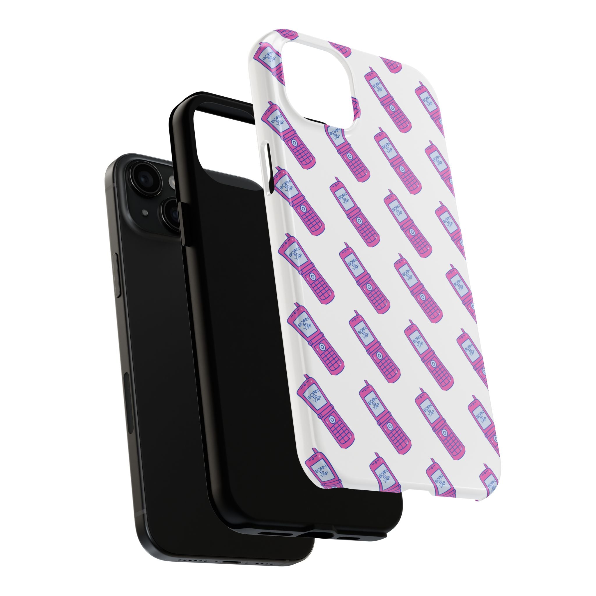 Retro Purple Born to Yap Flip Phone Phone Case | 90s Pattern, Cute Tech Design