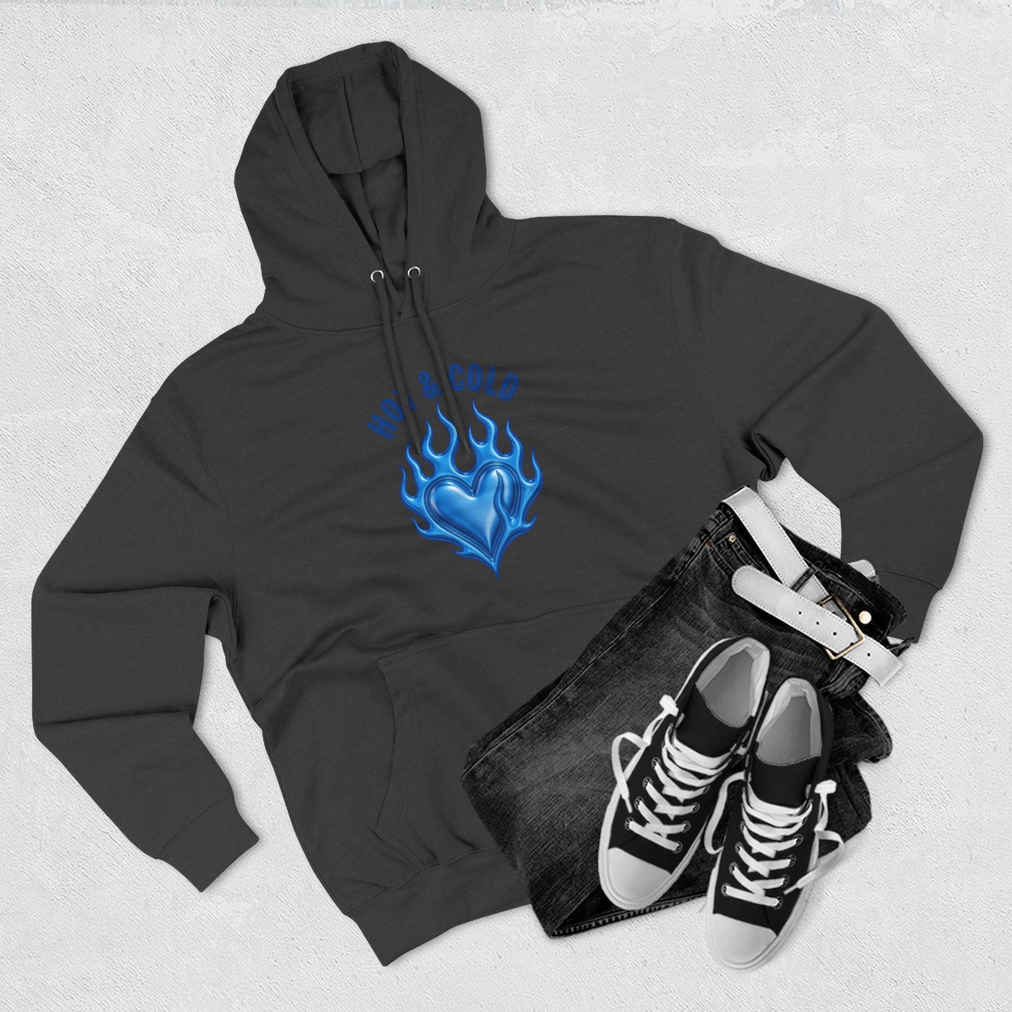 Hot & Cold Blue Flame Hoodie — Graphic Fleece Pullover