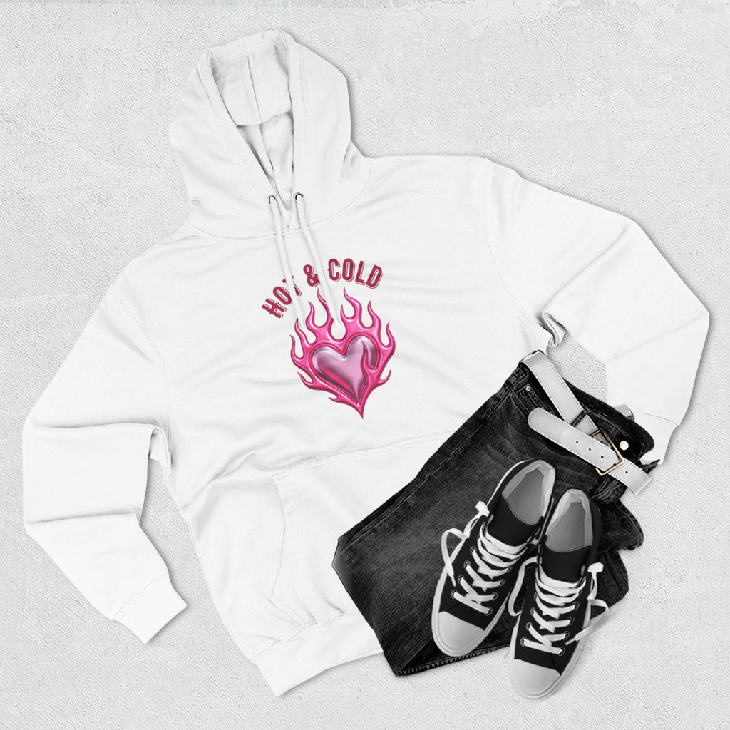 Hot & Cold Pink Flame Hoodie — Graphic Fleece Pullover