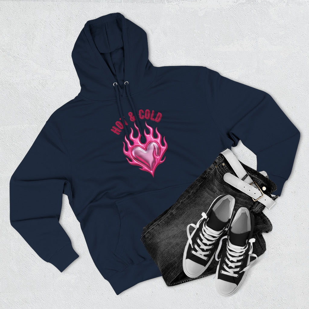 Hot & Cold Pink Flame Hoodie — Graphic Fleece Pullover
