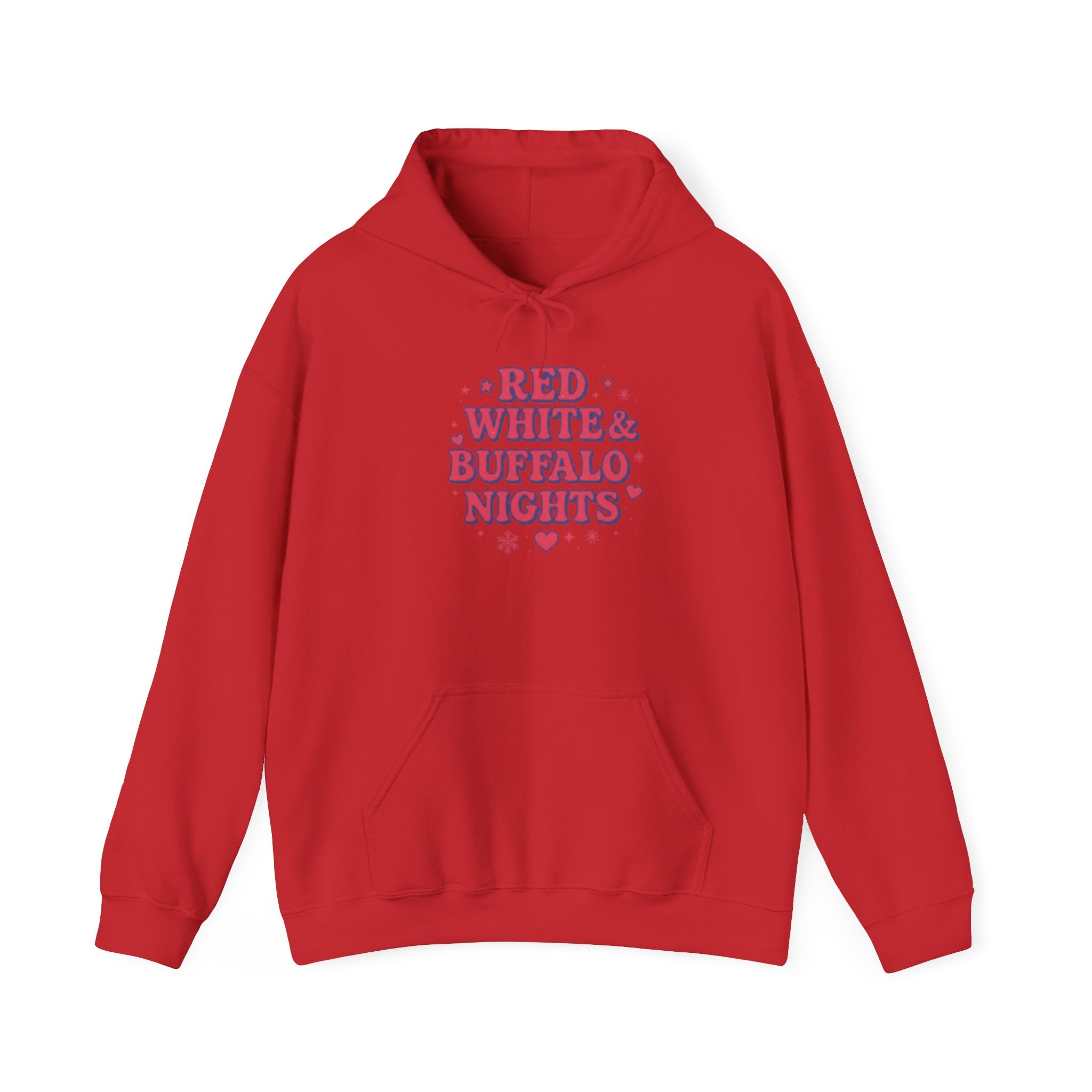 Red White Buffalo Nights Hoodie — Retro Heart Graphic Pullover Football