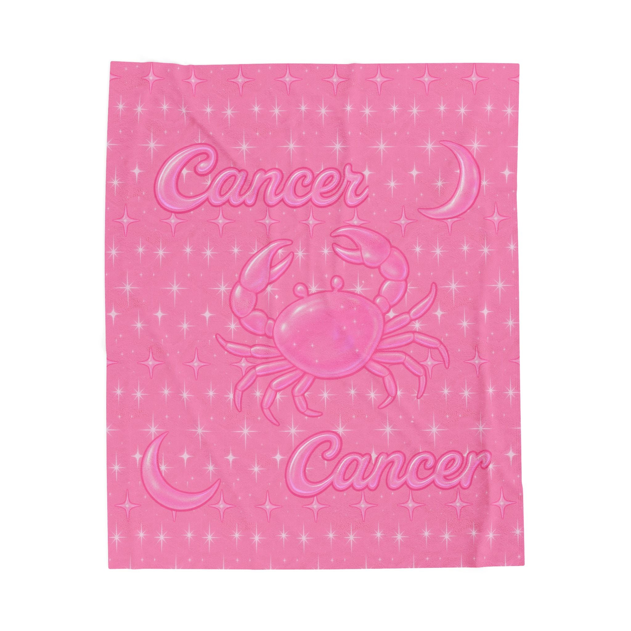 Cancer Zodiac Velveteen Plush Blanket — Pink Crab Astrology Throw